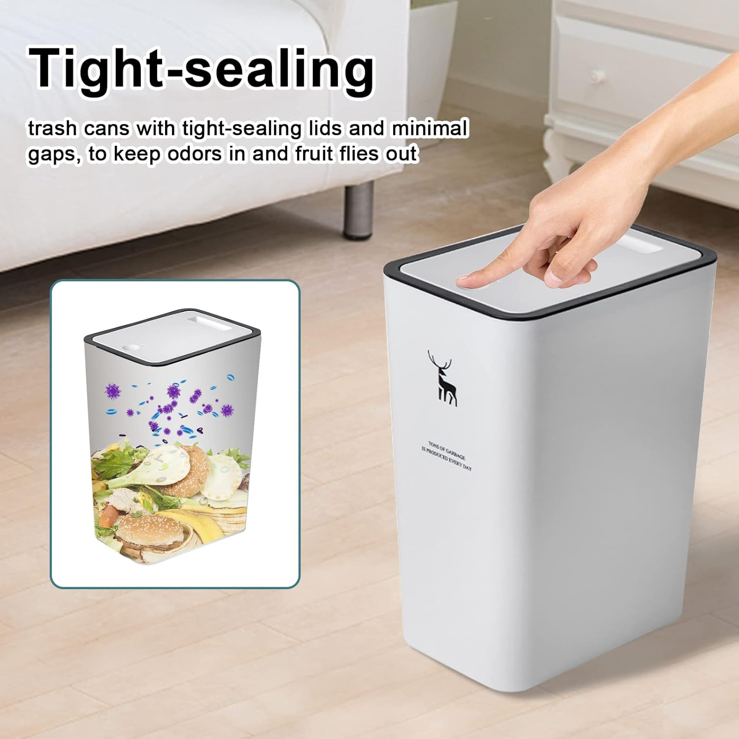 XPIY Trash Can with Lid, 2 Pack 4 Gallons/15 Liters Garbage Can with Press Top, Small Trash Can Dog Proof, Plastic Trash Bin, Waste Basket for Bathroom|Kitchen|Bedroom|Office (2, White) image number 5