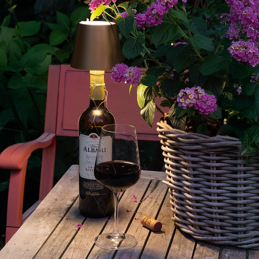 Eurotops the Creative Bottle Light, LED Battery Table Lamp for Wine Bottles, Wireless Mood Light with USB, Upcycling Decoration for Bottles