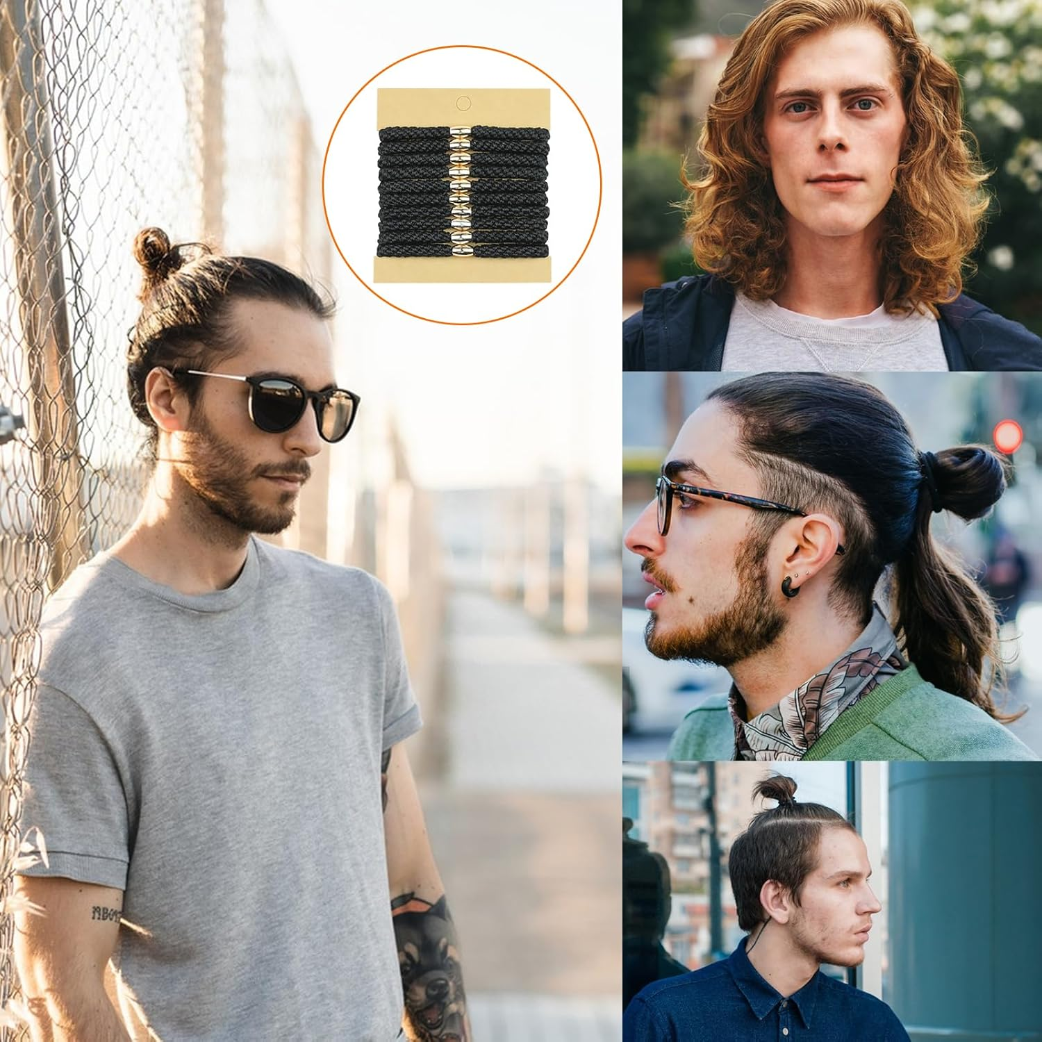 Set of 10 Men'S Hair Bands, Black - Tear-Resistant Nylon Scrunchies with 4-Way Stretch for Non-Slip Hold - Ideal for Sports, Everyday Life and as a Stylish Bracelet