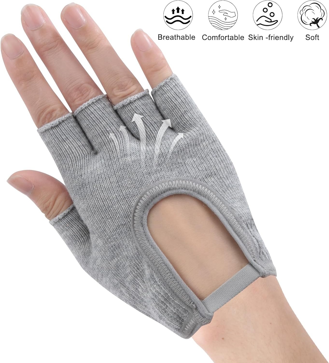 Yoga Gloves Non-Slip Breathable for Pilates and Gym - Comfortable Sweat Absorption for Women with White Silicone Dots Fingerless - Gift - Grey image number 4