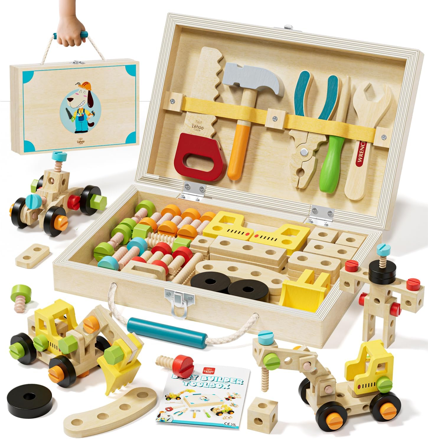 Lehoo Castle Toys for 2 Year Old, Kids Tool Set, Montessori Toys for Toddlers, Wooden Toys Educational STEM Construction Toys Building Toy Set for Boys and Girls image number 6