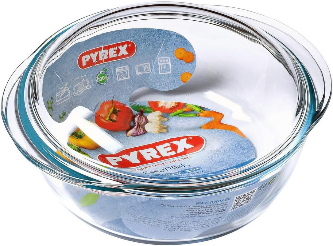 Pyrex Glass round Casserole with Lid Lt3.2 Cm26Xh10 House and Kitchen image number 1