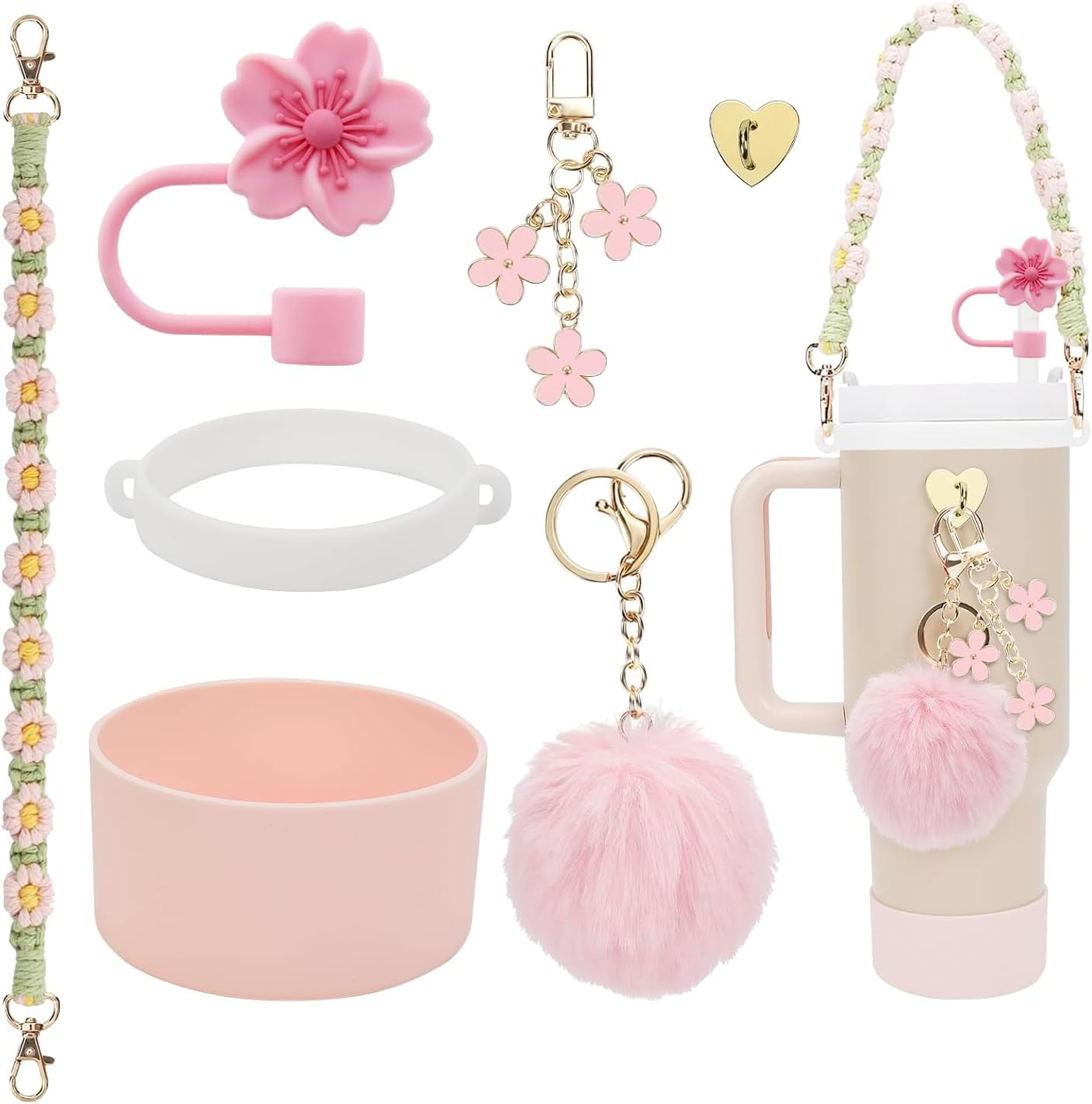 Stanley 7PCS Decor Set Includes Straw Cover, Bottle Strap, Silicone Boot, Charms for Tumbler, Red