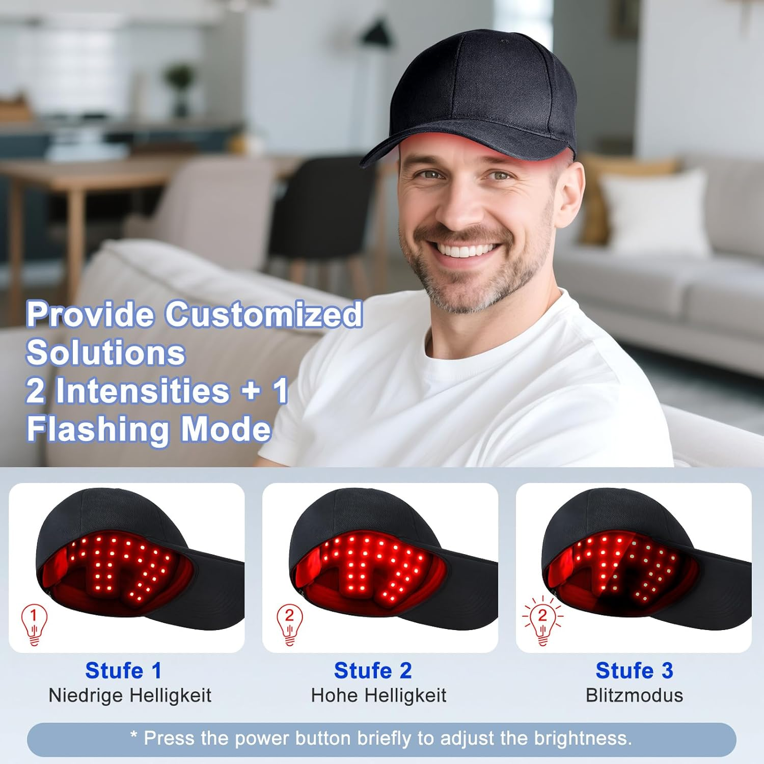 Etyceun Red Light Hair Growth Cap, Hair Growth and Anti-Hair Loss, 4 Modes with Removable Panel, 630 Nm + 450 Nm + 850 Nm, Hair Growth Cap, Adjustable Size, Hair Growth Acceleration for Men/Women image number 1