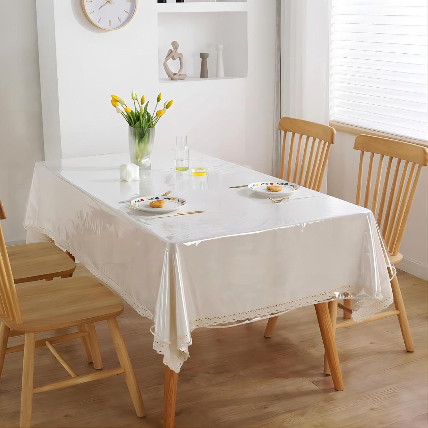 ROROUP Plastic Table Cover, 100% Waterproof Oilproof Stain Resistant Wipeable Rectangle Transparant Vinyl Table Cloth, Clear Tablecloth Protector for Indoor Outdoor Dining Table (140X300Cm) image number 1