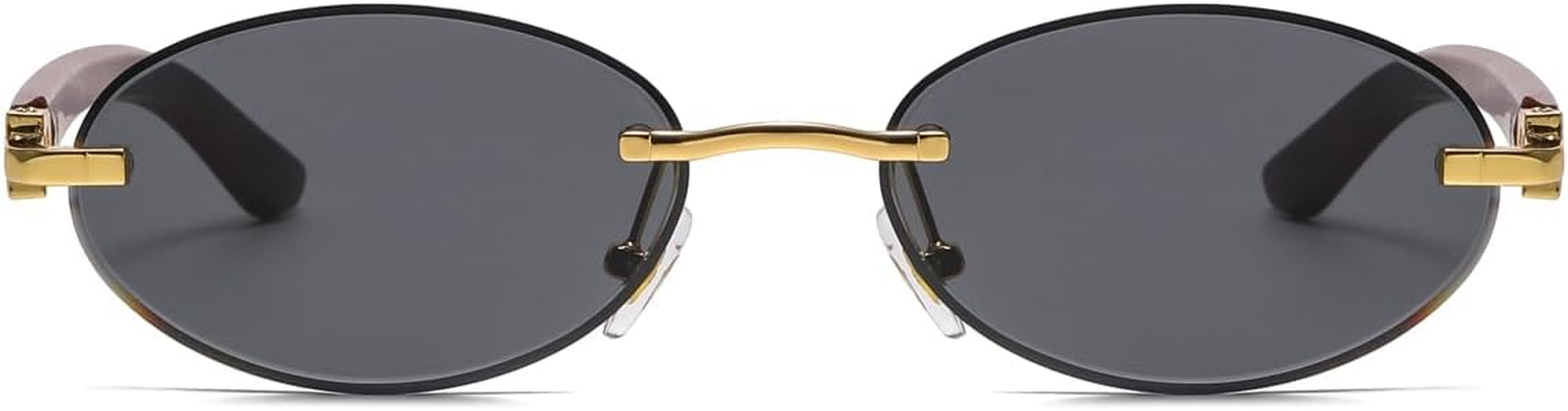 LIGOES Oval Sunglasses for Men Women Rimless Sunglasses Metal Glasses Fashion round Glasses - Gold With Blue image number 4