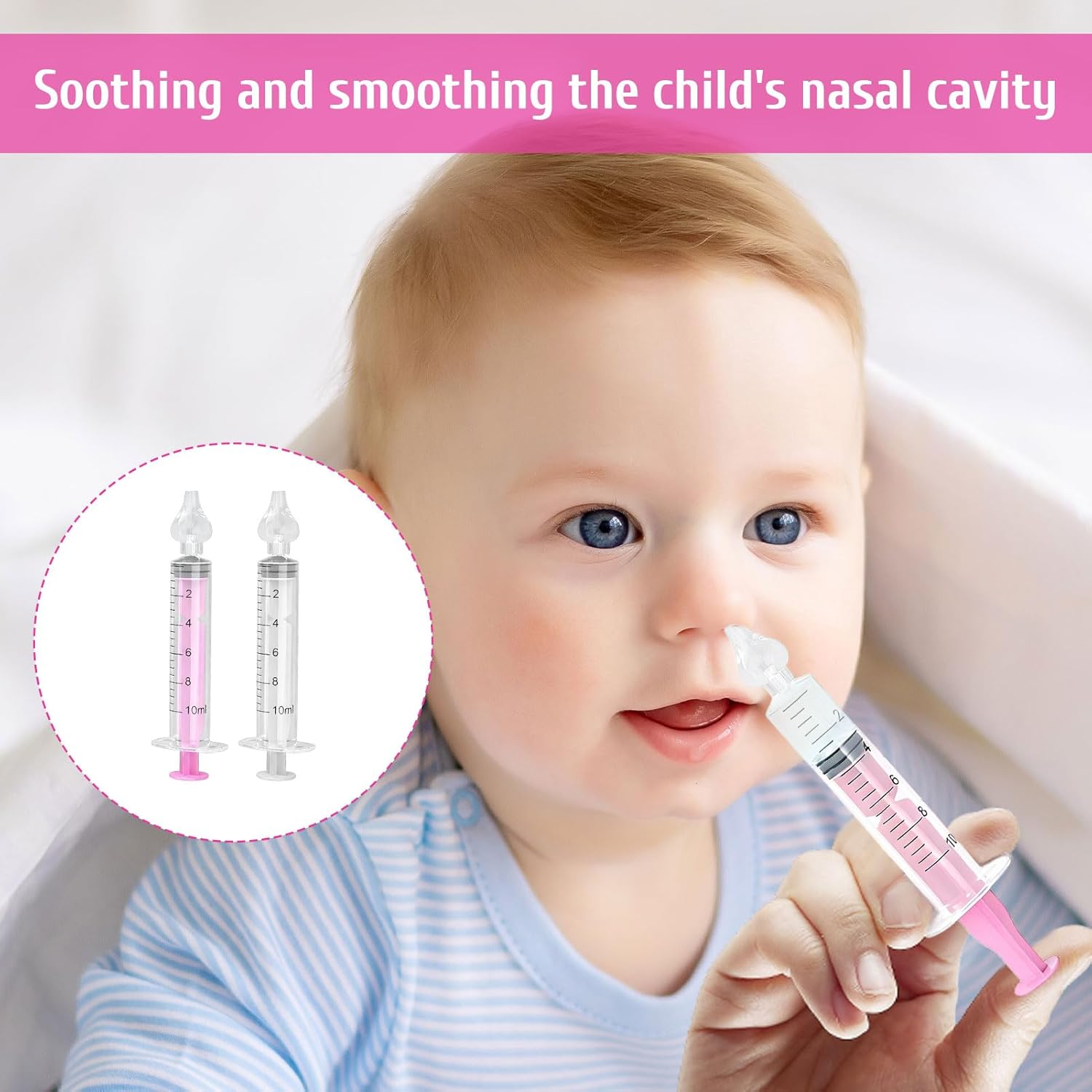 2Pcs Baby Nasal Aspirator, Nasal Rinse, 10Ml Professional Syringe Baby Aspirator, Baby Infant Safe Nasal Cleaner, Quick Rinse Portable Nose Cleaner, Suitable for Newborns Infants Nose image number 2