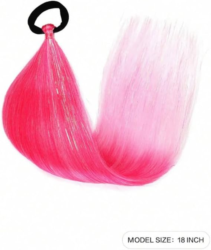 Ponytail Extensions, Glitter Festival Hair, Extensions 18 Inch, Pink Ombre, 2 Pack image number 5