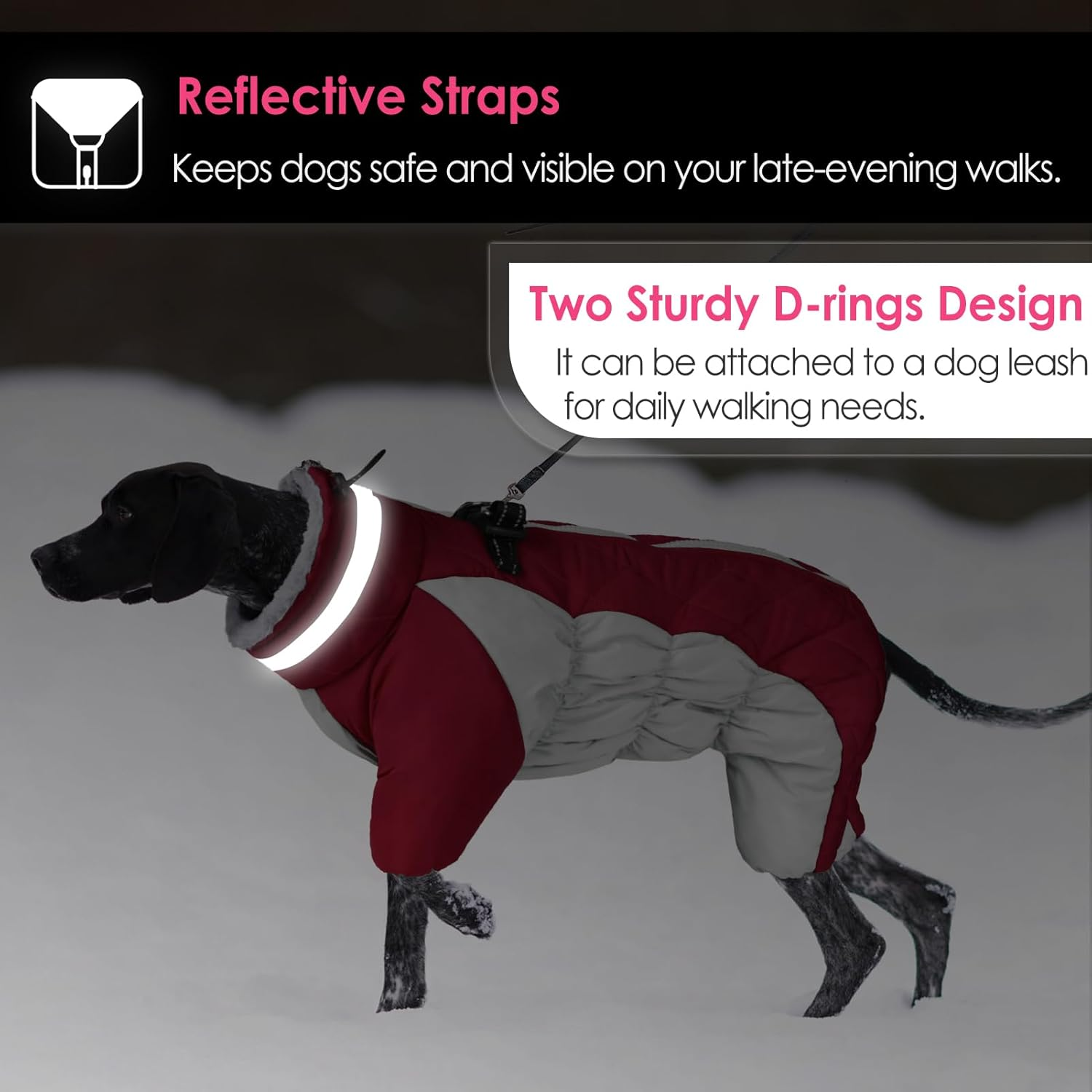 AOFITEE Full Body Dog Coat, Warm Fleece Dog Jacket, Windproof Dog Winter Coat with Harness, Reflective Dog Snowsuit, Four Leg Winter Puffer Coat for Small Medium Large Dogs image number 5