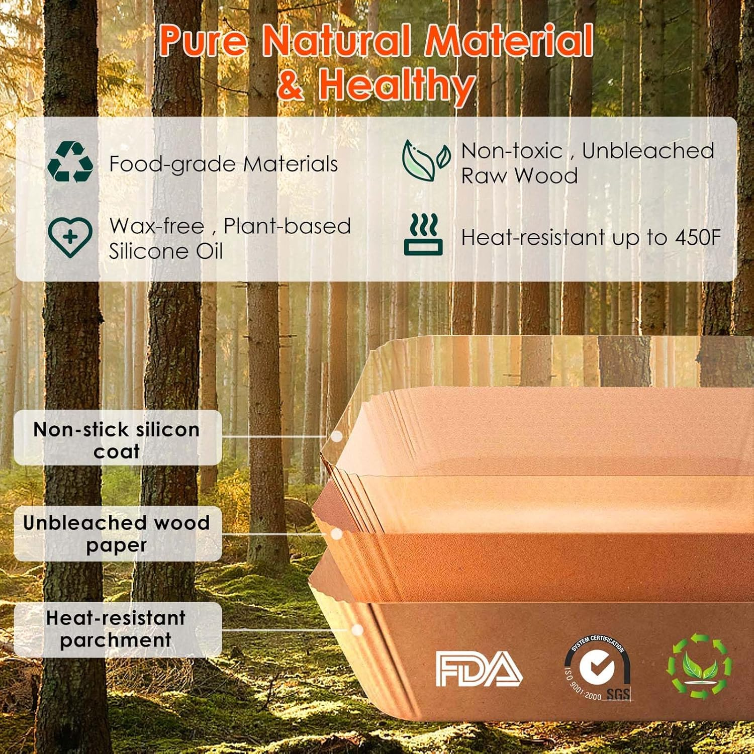 Air Fryer Paper Liners 100-Pack for Philips 3000 Series 6L/3L, Unbleached & No PFAS &ndash;Compatible with NA350/00, NA551/00, NA352/00, NA350/03, NA353/10 image number 3