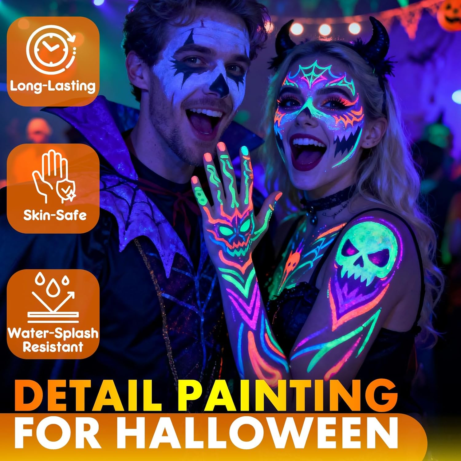 Nsxsu Halloween Makeup Glow in the Dark Face Paint Markers 10 Colors, Neon Body Paint Pen for Skin Glow under Black Light, Washable UV Temporary Tattoo Pens for Glow Party Supplies image number 1