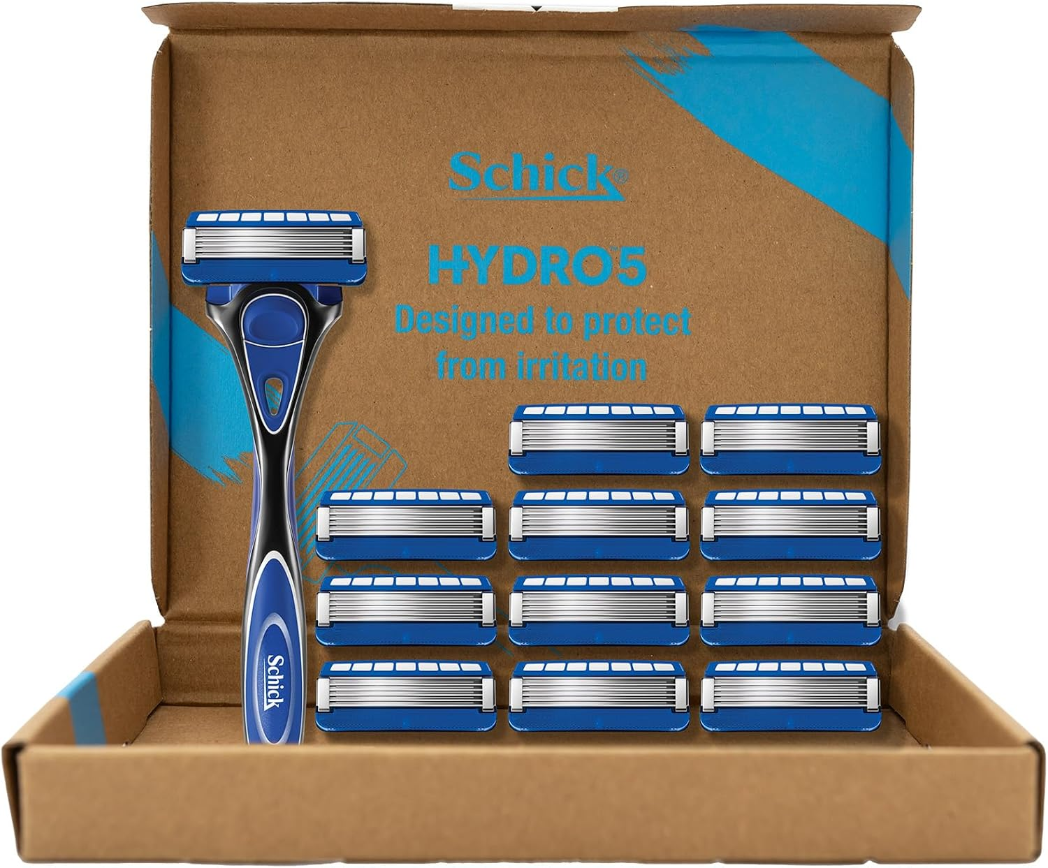 Schick - Hydro 5 Razor Kit for Men [Amazon Exclusive] 1 Handle + 12 Refills | Hydrating Gel Pools with Aloe | Protect from Irritation | 5 Blade Cartridge | Skin Guards | Precision Flip Back Trimmer image number 2