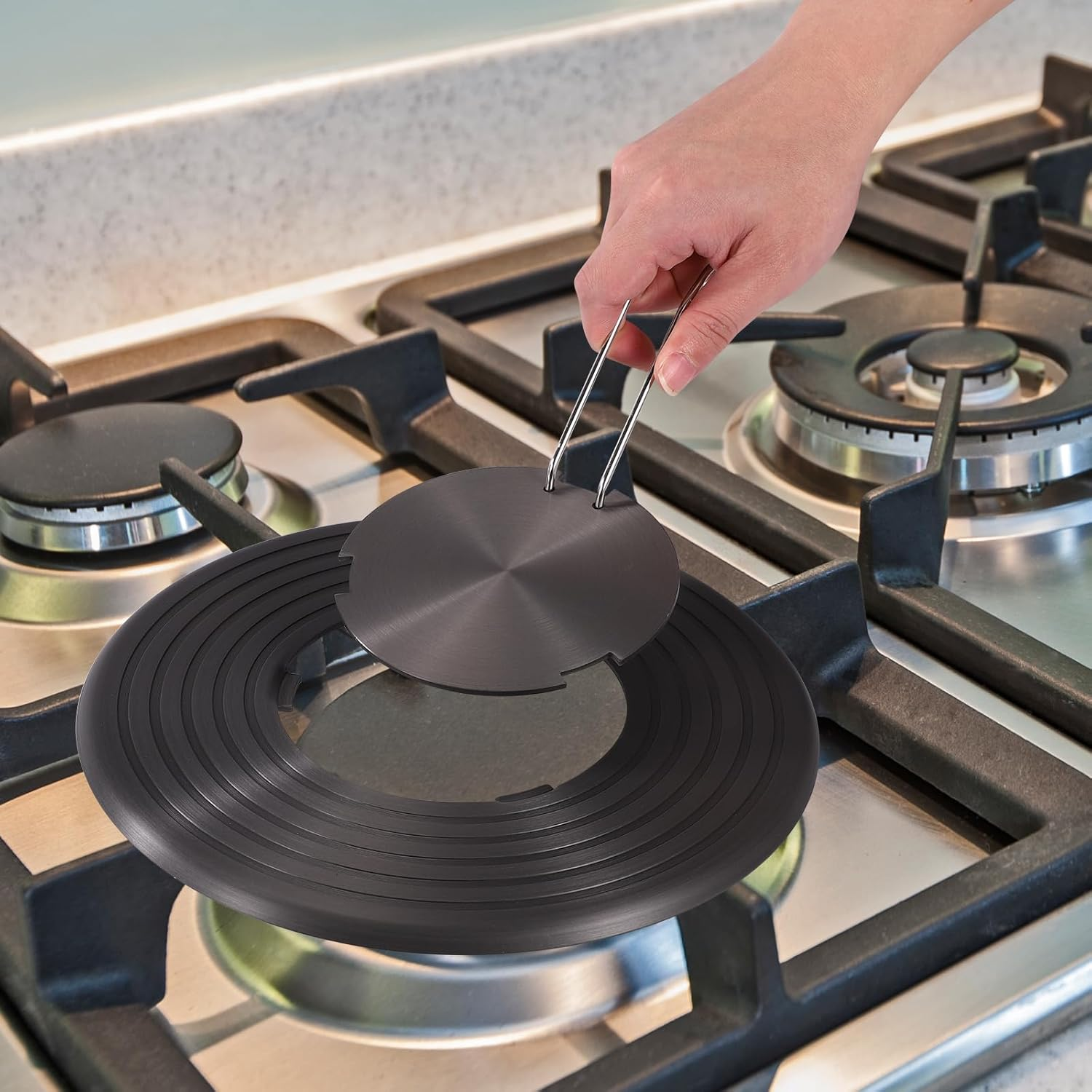 Lyreh Alloy Heat Conducting Plate, 10.24In Removable Gas Cooker Heat Conducting Plate Diffuser Tray with Removable Handle for All Kitchen Needs (Silver) image number 2