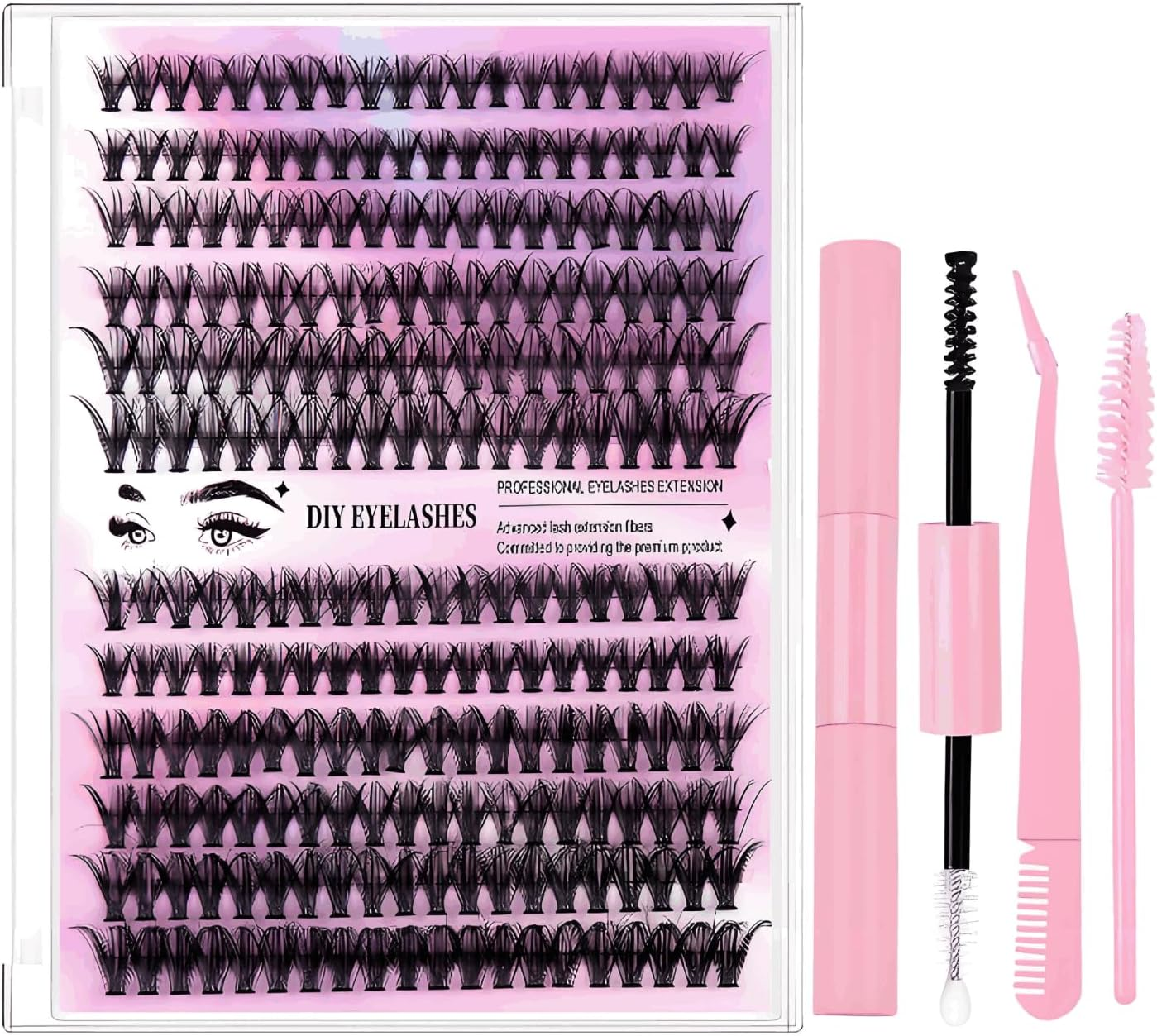 Checkzed Lash Extension Kit DIY 240Pcs, 9-16Mm 30D&40D Individual Lashes Kit with Bond and Seal, Lash Comb and Tweezers for Self Use image number 2