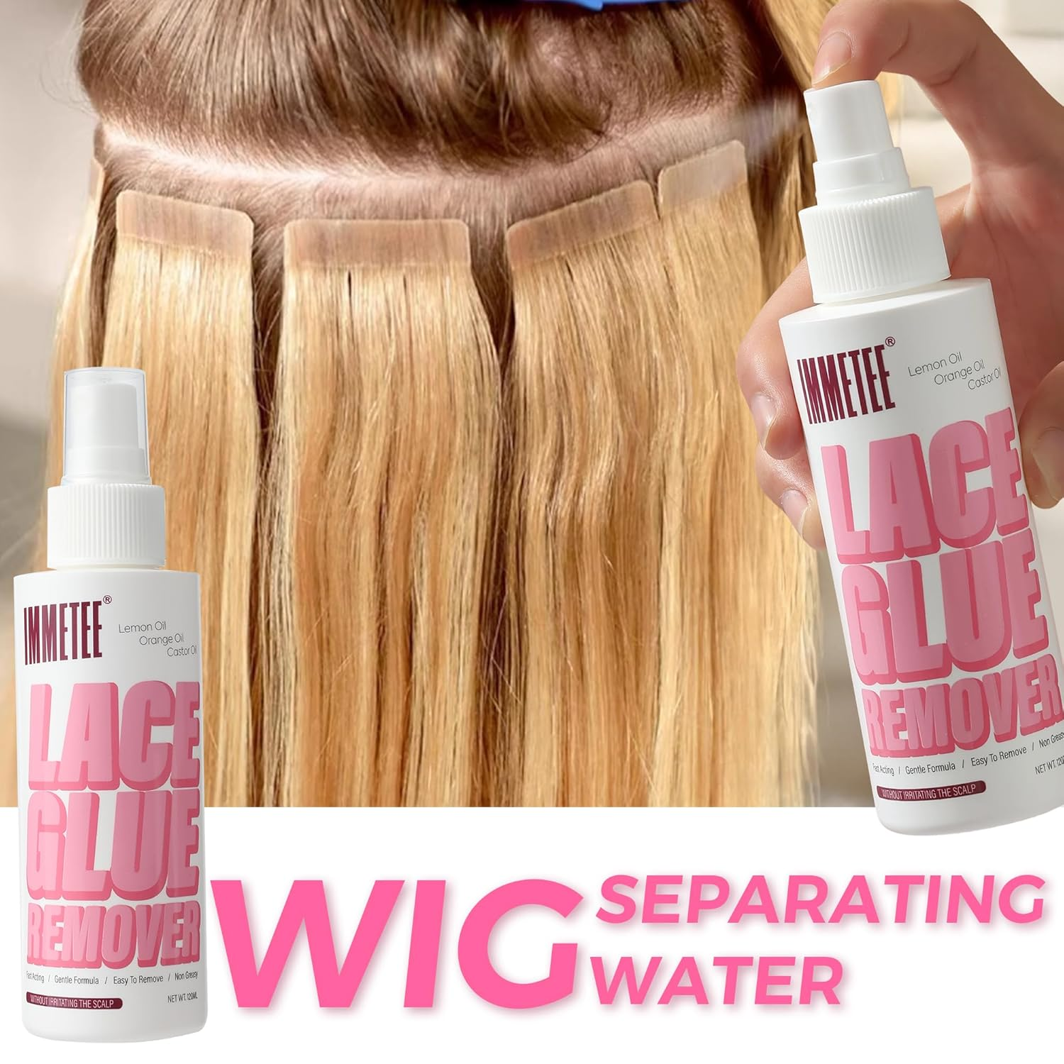Immetee Tape in Extension Remover Spray, Fast Acting Hair Extensions Wig Glue Remover, Tape in Remover 4Oz/120Ml image number 4