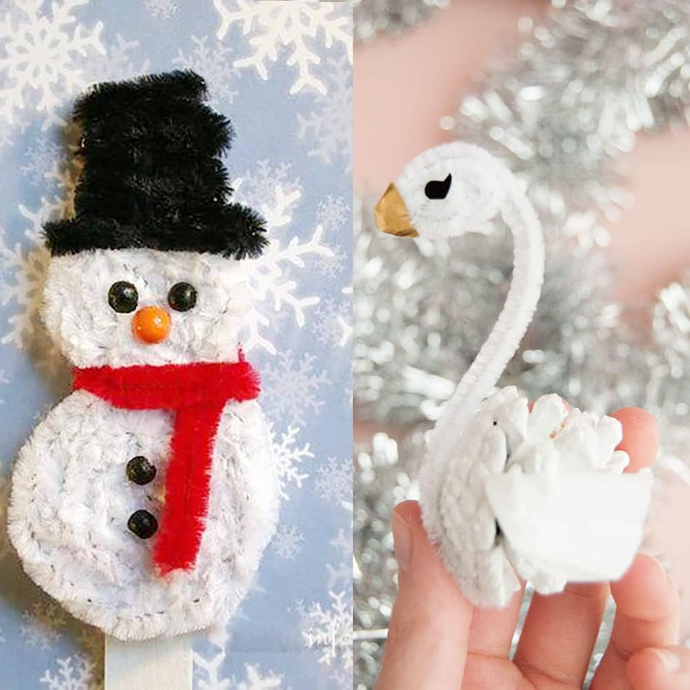 150Pcs Christmas Pipe Cleaners Craft Set Including 50Pcs Green Chenille Stems, 50Pcs White Chenille Stems, and 50Pcs Red Pipe Cleaners for DIY Crafts Christmas Decorations (150Pcs Red White Green) image number 5