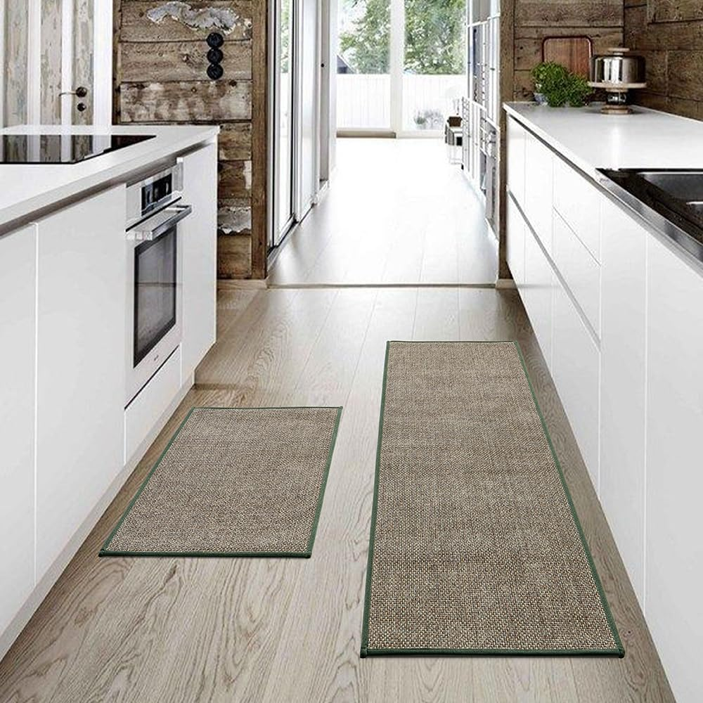 ZUNI 2PCS Kitchen Rugs and Mats, Cushioned Non Slip Rugs, Absorbent Runner Rugs Comfort Standing Mats Washable for Kitchen, Floor, Office, Home (45X150, 45X75Cm, Beige)
