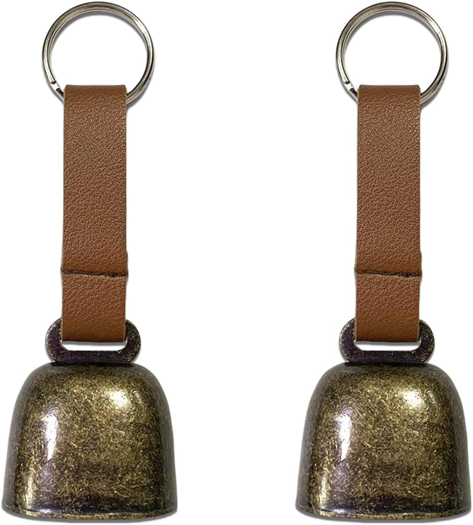 Small Cow Bell for Dog Collar with Leather Strap, Bear Warning Bell, Loud Cowbell, Anti-Lost Grazing Copper Training Bells, Pet Tracker Noise Maker for Puppies Cat Horse Sheep Goat