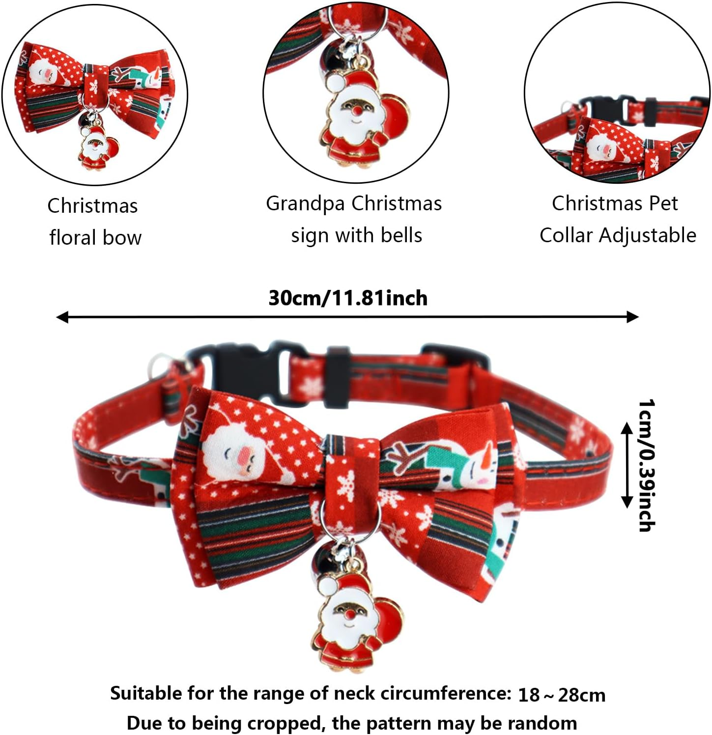 Christmas Dog Collar with Dog Bow Tie Removable Dog Collar Adjustable Dog Collar Christmas Cat Collar with Safety Clasp for Cats and Kittens (Red) image number 3