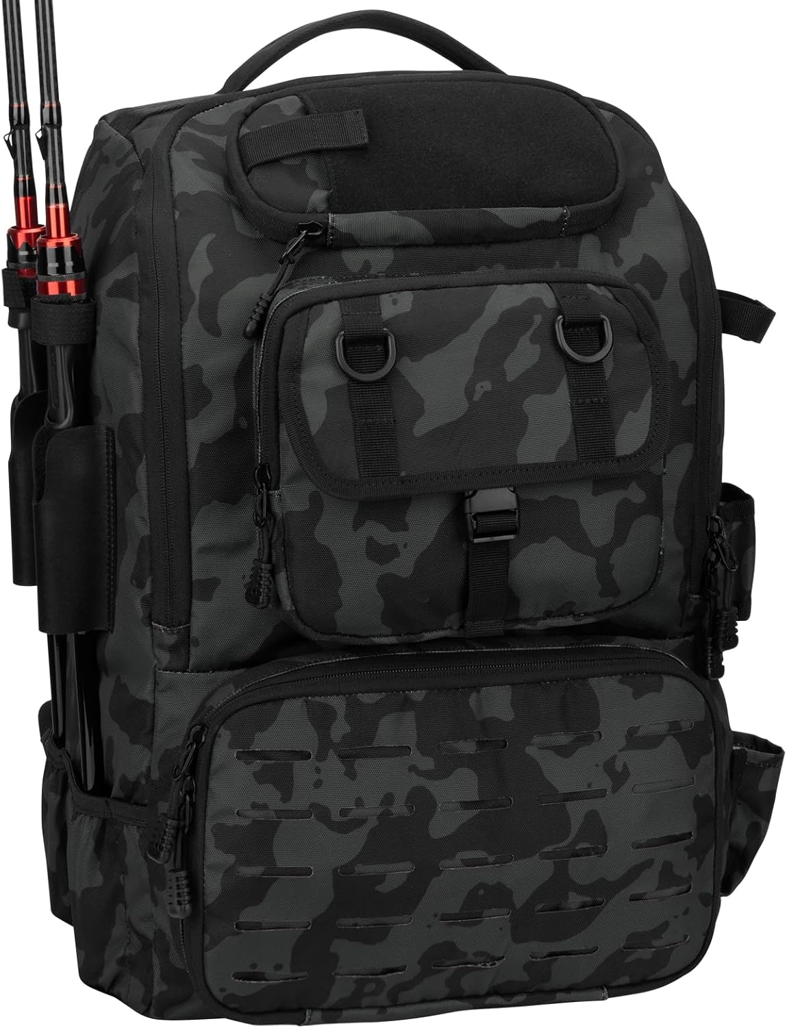 Fishing Backpack with Rod Holders,40L Large Water-Resistant Fishing Tackle Bag with Cooler,Tackle Box Backpack,Black