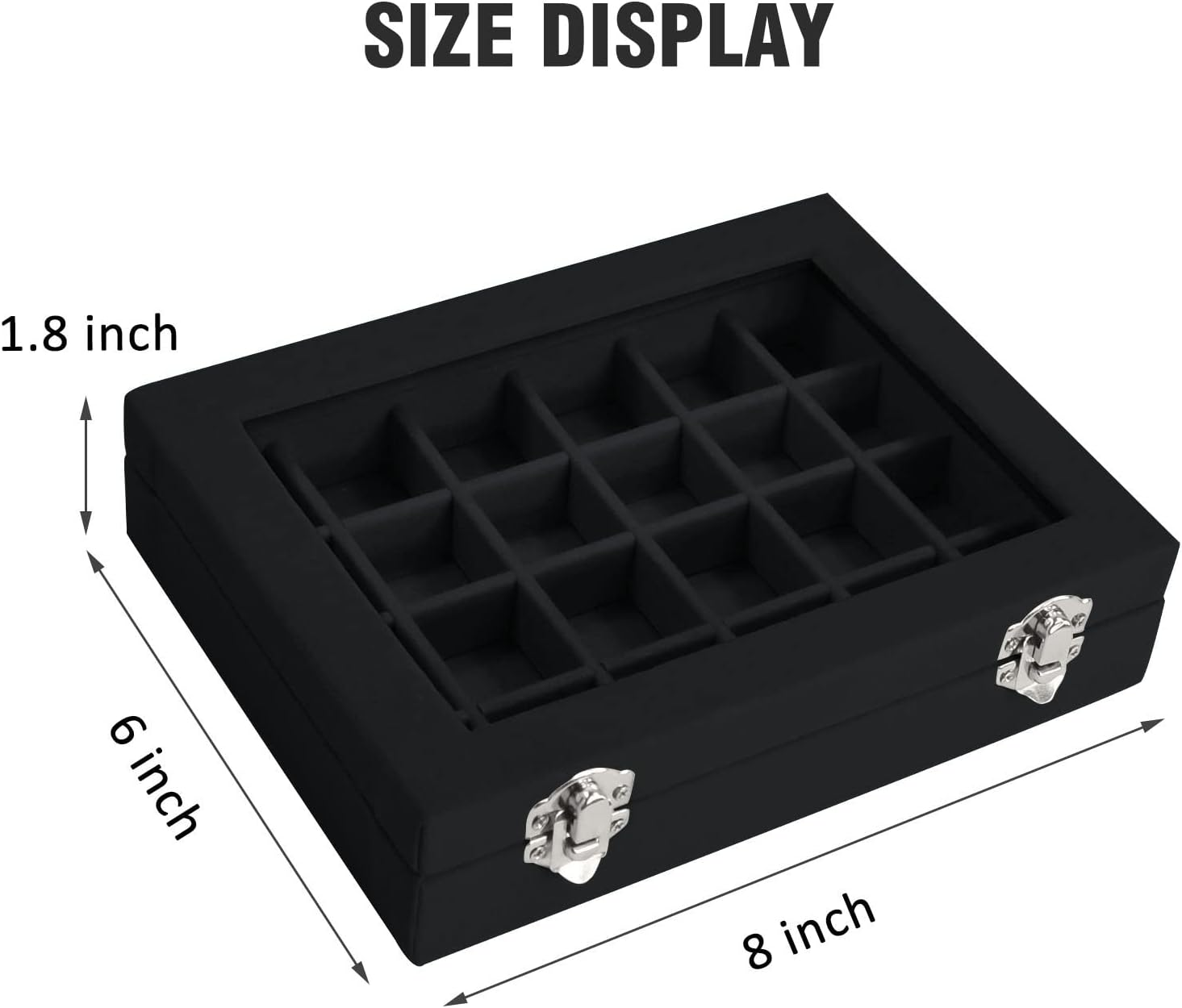 Velvet Jewelry Box 24 Grid Jewelry Ring Display Organiser Box Tray Holder Earrings Storage Case for Girls Wife Mom Women (Black) - Gray image number 5
