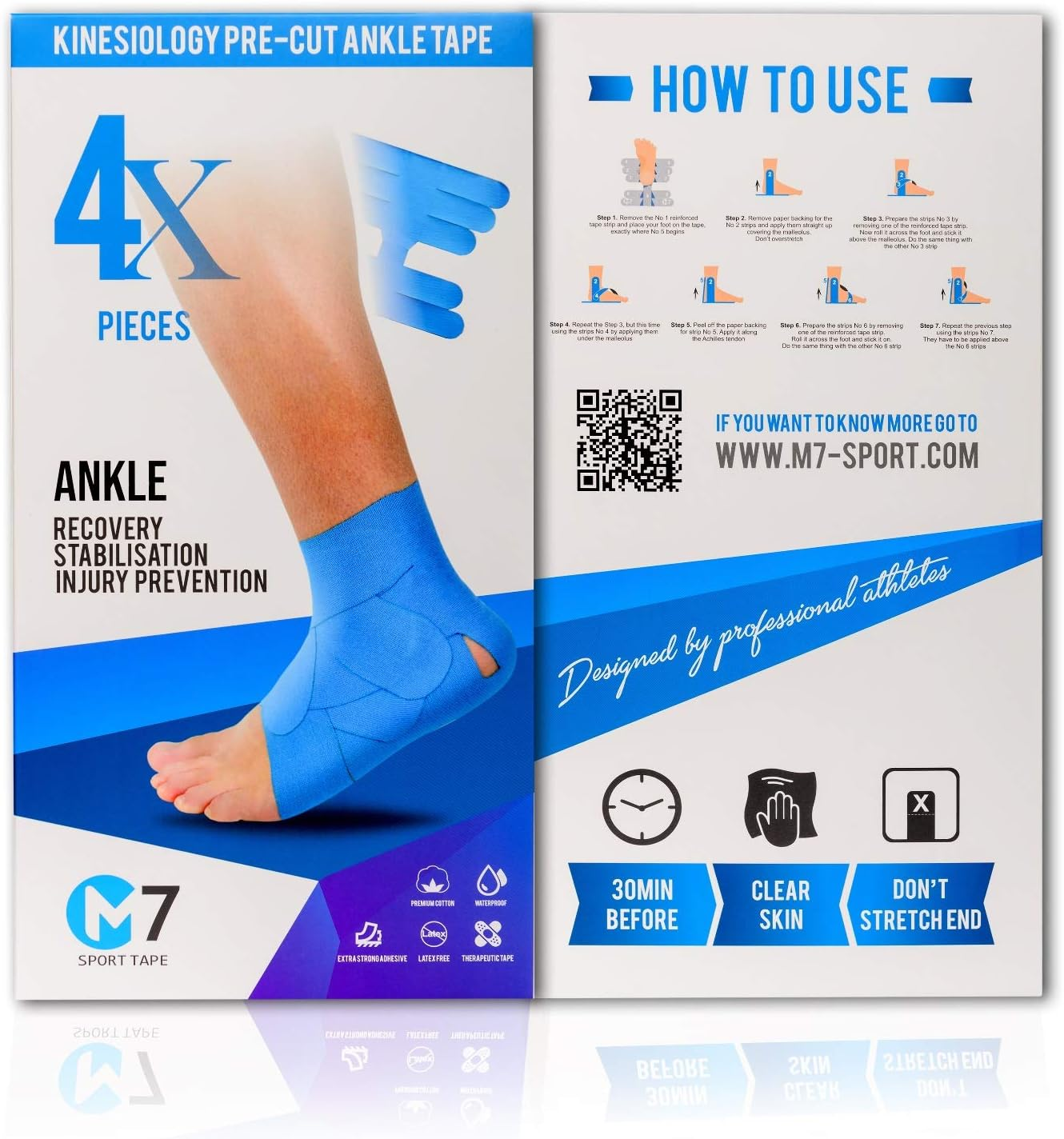 M7 Sport Kinesiology Ankle Tape for Ankle Sprain and Injury Recovery, Kt Tape for Ankle, Pain Relief Therapeutic Tape, Plantar Fasciitis, Waterproof, Eases Swelling (Beige, 4-Pack) - Beige image number 5