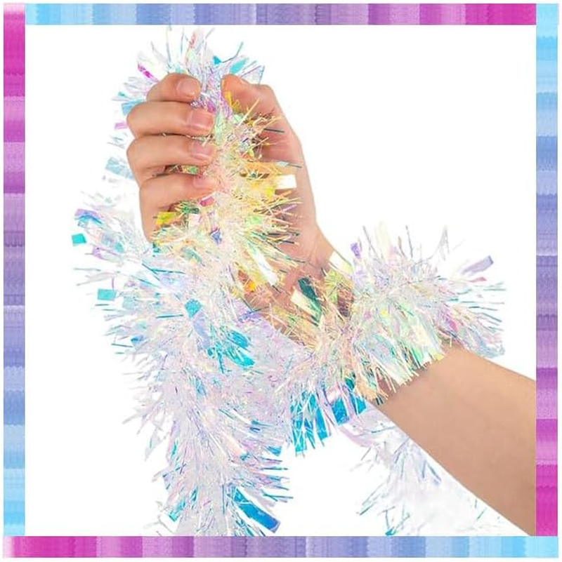 6M Snowflake Christmas Tinsel Garland White Metallic Twisted Hanging Garland with Star for Chistmas Tree Fireplace Home Decoration (3), 231208 image number 2