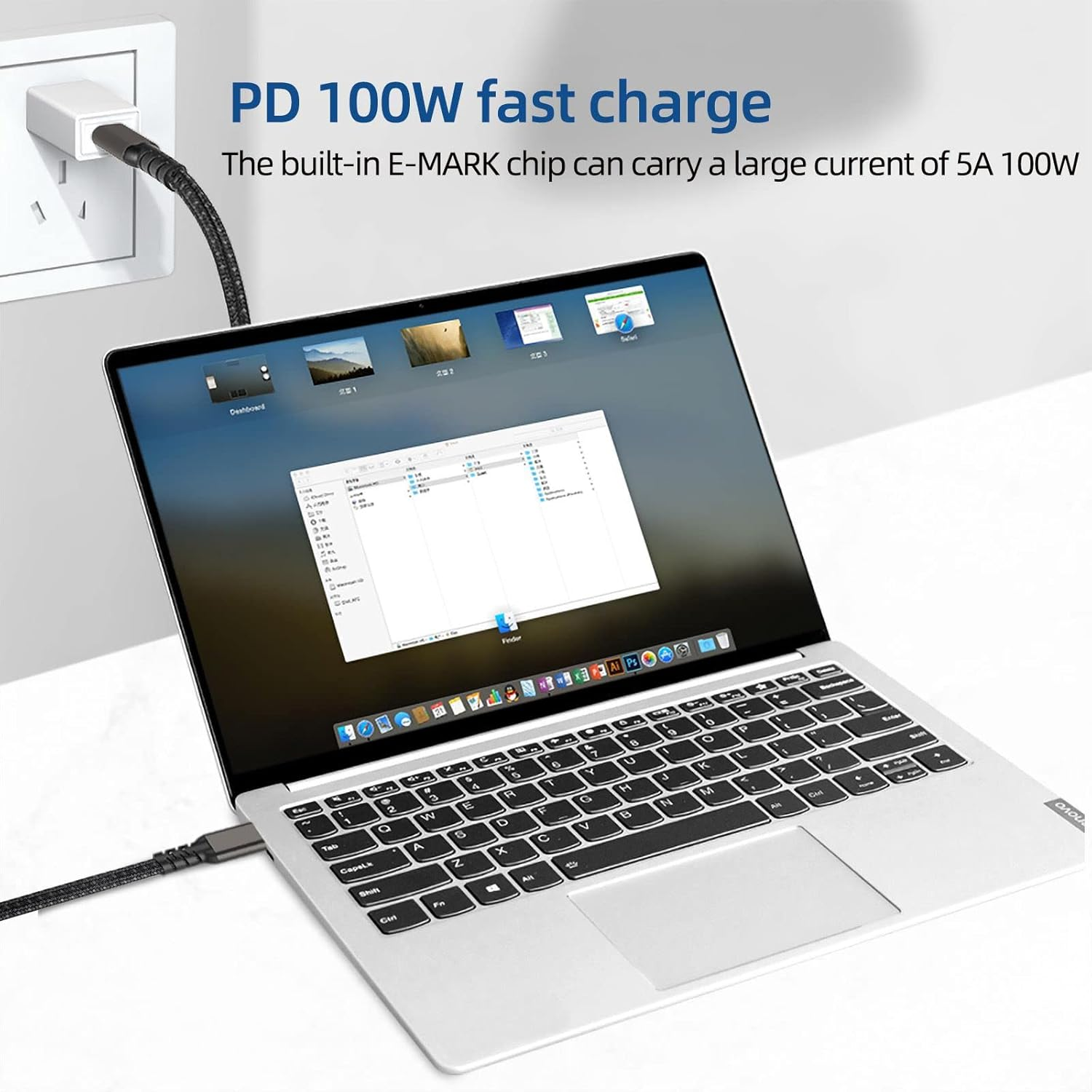 USB C to USB C 3.2 Gen2 20Gbps PD 100W Cable [3.3Ft Nylon Braided L-Shape], Sisyphy 4K@60Hz Monitor Video Cable Compatible with Surface, Macbook Pro/Air, Ipad Pro, Pixel and More Type-C Devices image number 4