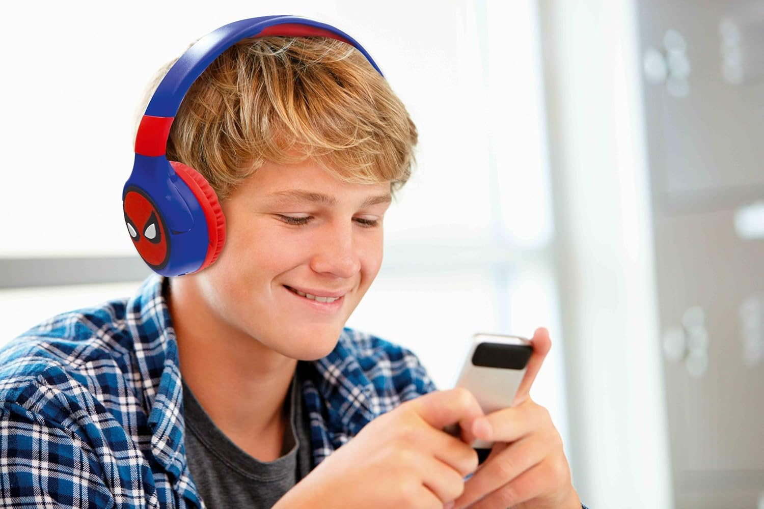 LEXIBOOK, Spiderman, 2-In-1 Bluetooth Headphones Stereo Wireless Wired, Kids Safe for Boys Girls, Foldable, Adjustable, Red/Blue, HPBT010SPLXB