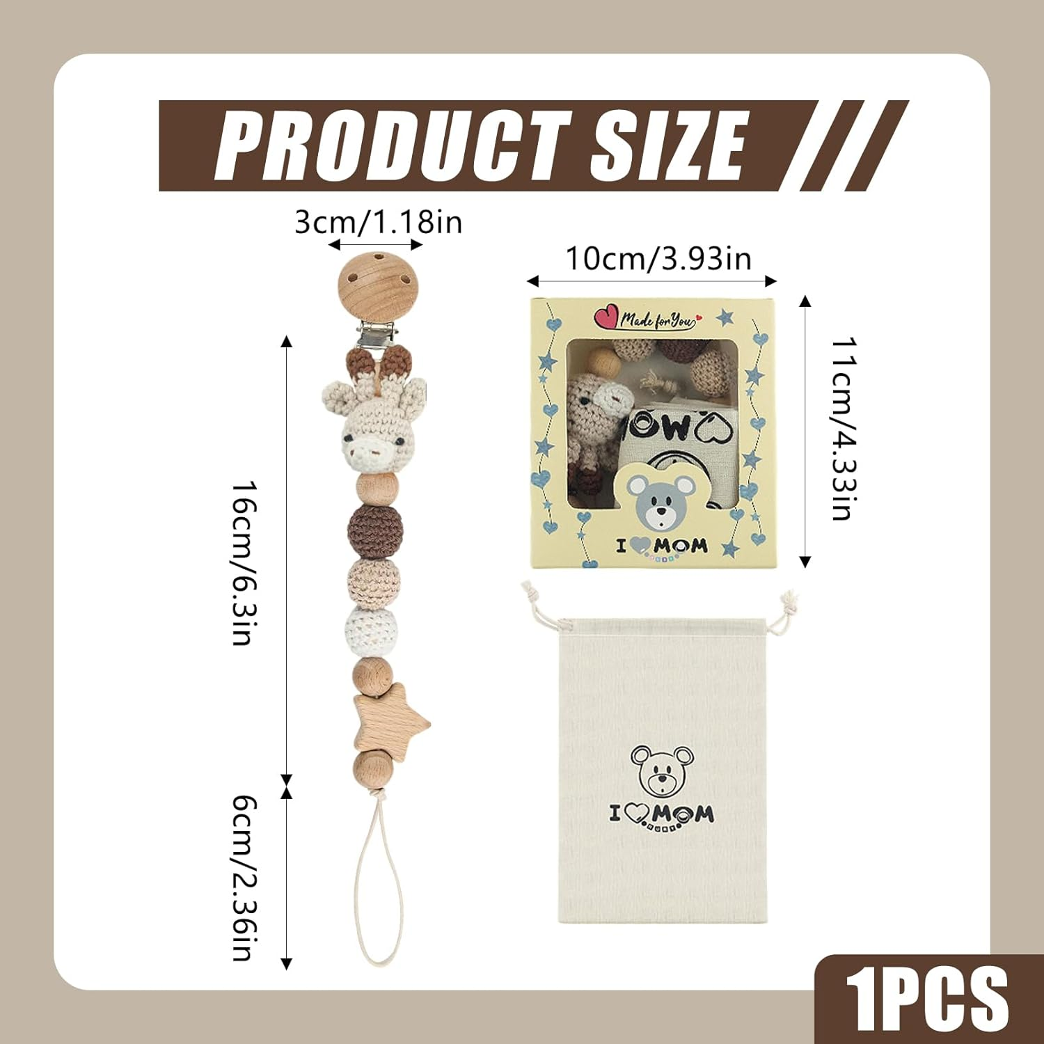 Homiliky Handmade Deer Dummy Chain & Cup Holder - Adjustable Bpa-Free Safety Strap for Pram/Pushchair, 2-In-1 Pacifier Clip & Storage Bag Accessories