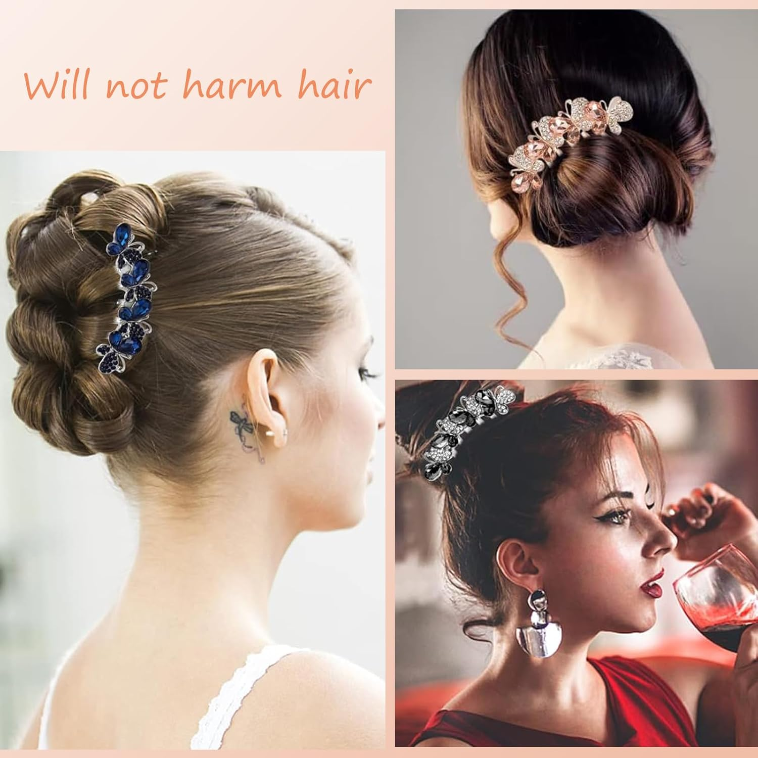 DHWEKU Rhinestone Hair Comb Hair Accessories Comb 3 Pieces Butterflies and Flowers Hair Comb with Rhinestones, 3 Colours Bridal Hair Accessories Hair Side Comb for Women and Girls image number 5