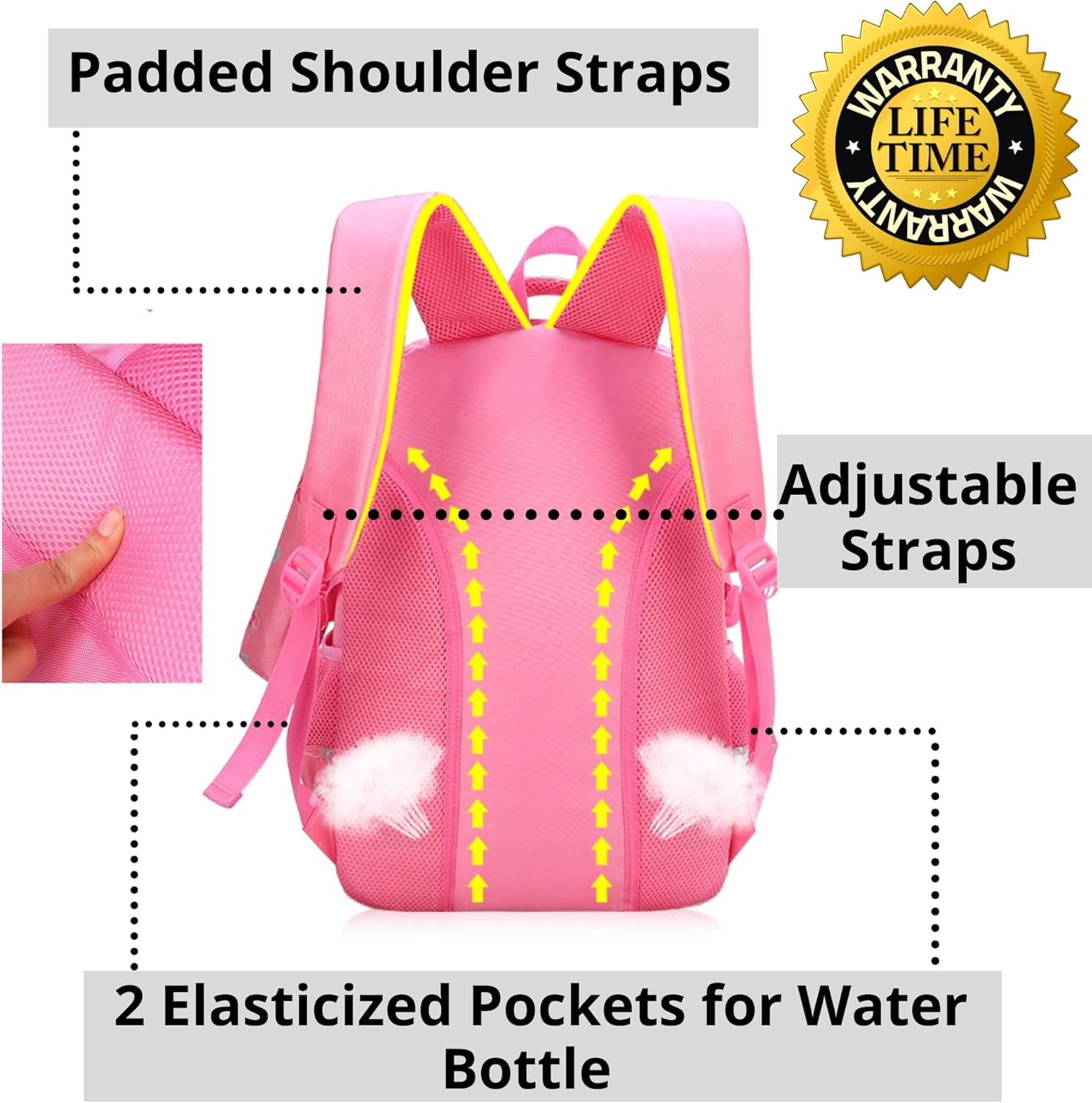 JOJOOKIDS Backpack for Kids 15" | Durable and Functional School Kid Book Bag, Perfect Bag for Kindergarten or Elementary, Pink Unicorn, Medium, Classic image number 3