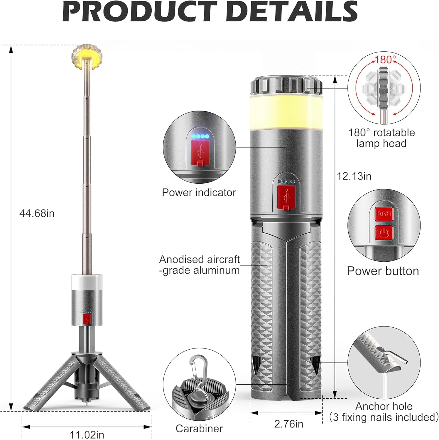 Telescopic Camping Lights,Camping Lantern, Rechargeable with 15 Color Temperatures 10000Mah Camping Essentials,Portable Waterproof Lanterns for Power Outages, Emergency, Hiking image number 1