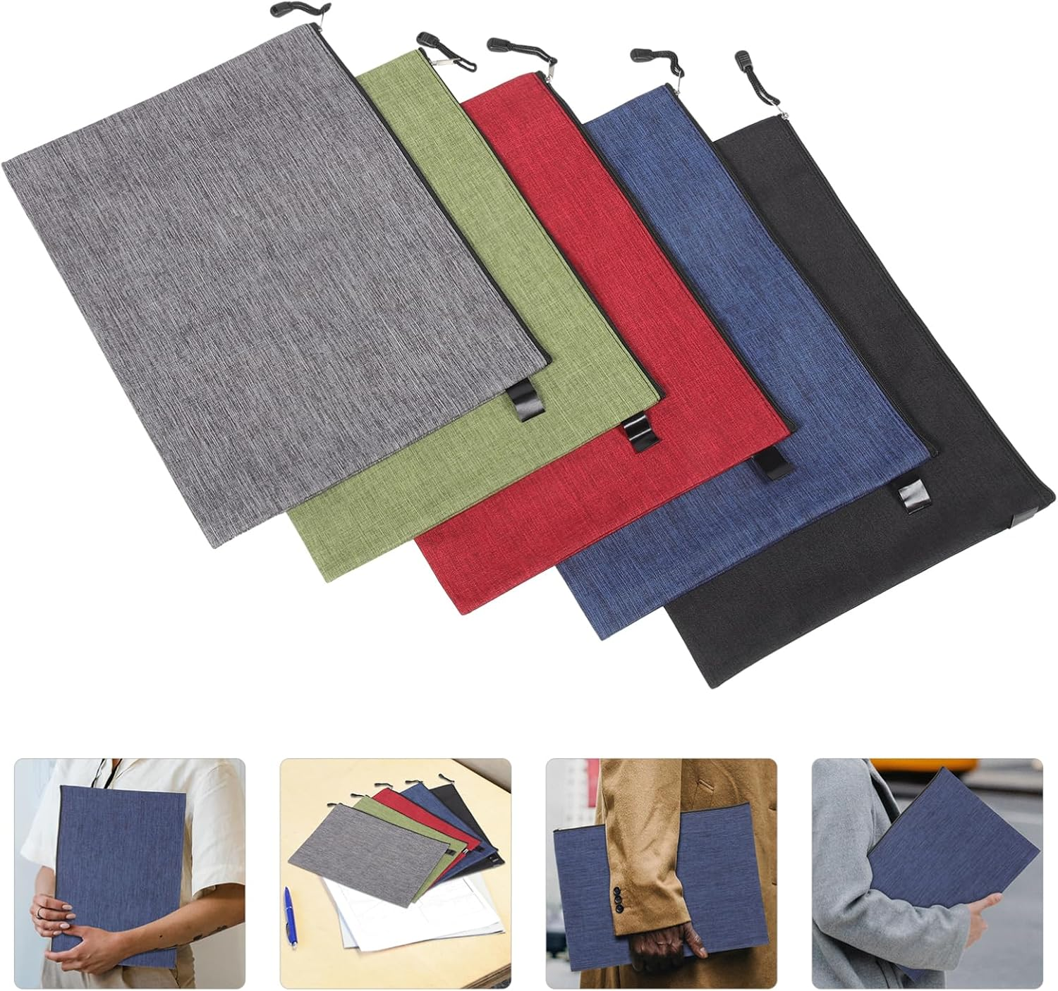 SHOWERORO 8Pcs B4 File Pockets Zipper Stationery Organizer Oxford Cloth Document Bag Portable File Bag for School Office image number 1