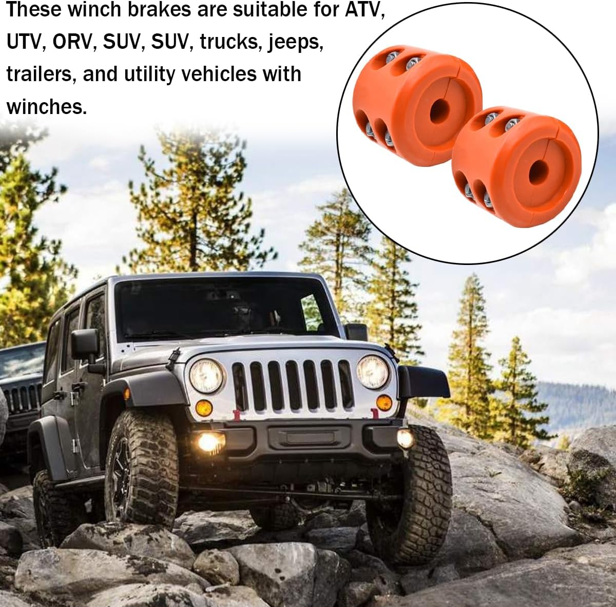 Car Rubber Winch Stopper for ATV UTV Truck, Cable Saver Hook Stopper Line for Synthetic Rope, Bump Shock Saver Dampener with Stainless Steel Screw and Nut, Quick Installation Tool (Orange) - Orange image number 6