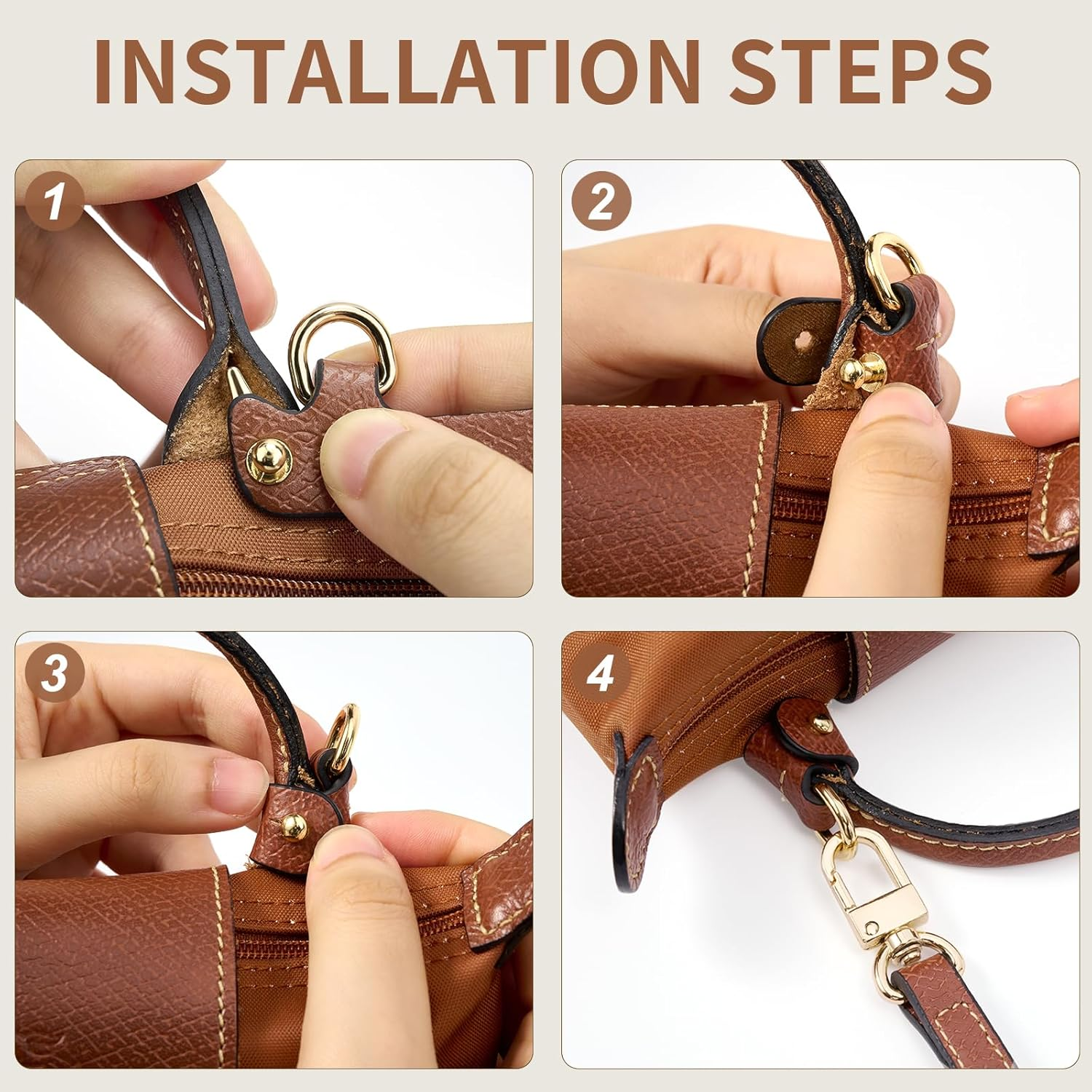 Gastinsave Purse Straps Kit Replacement with Multi-Pocket Waterproof Handbag Organizer Insert Compatible with Mini Longchomp Tote Bag