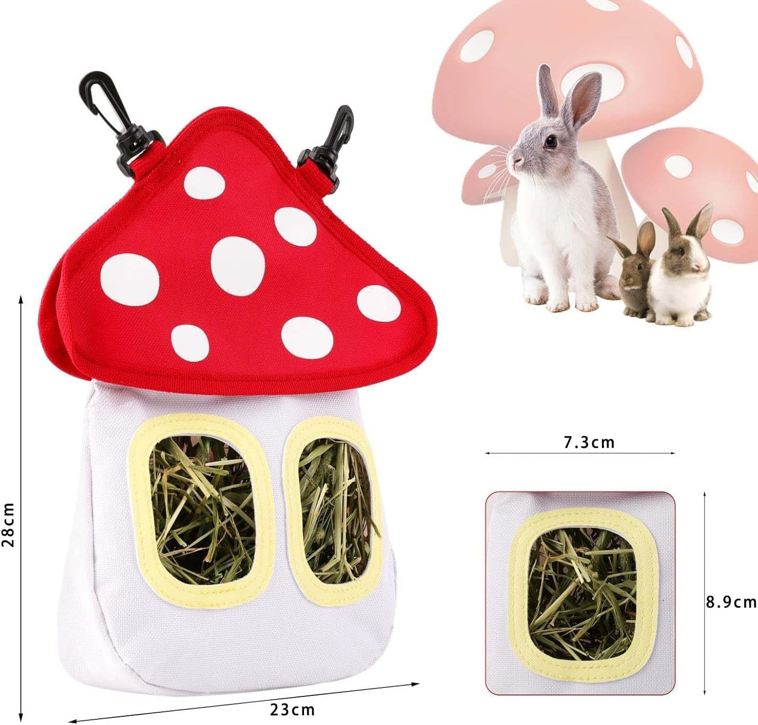 Cozioz Mushroom-Shaped Rabbit Hay Feeding Bag &ndash; Adorable Hanging Feeder for Rabbits, Guinea Pigs, and Hamsters. Ideal for Easy Feeding and Fun Decor image number 1