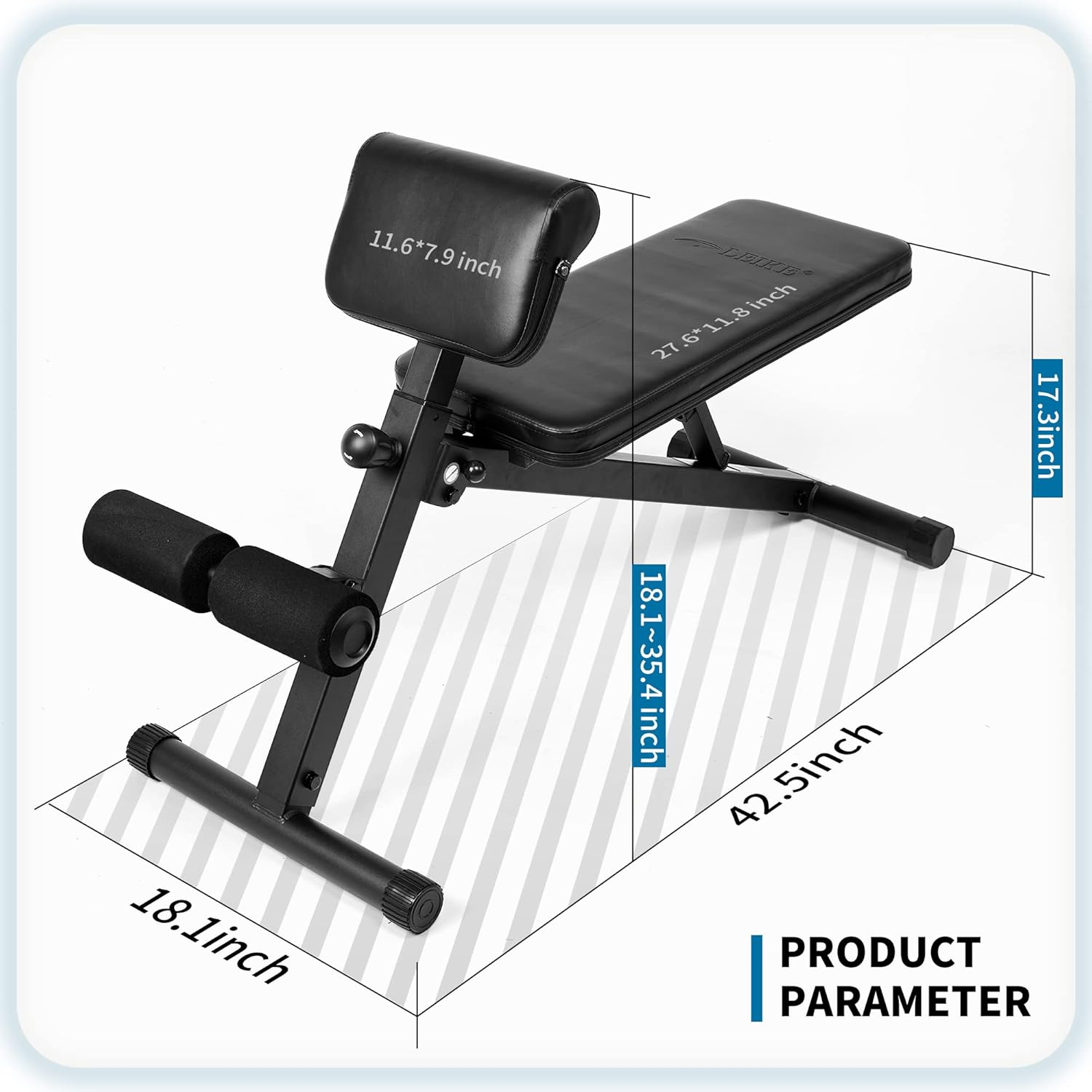 Leikefitness Roman Chair Adjustable Weight Bench Foldable Workout Exercise Full Body Strength Training Preacher Curls Black image number 3