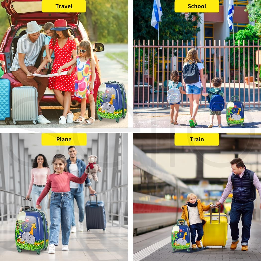 Bopeep 16''13'' 2PCS Kids Luggage Set Travel Suitcase Child Space Backpack Carry on Children Travel Rolling Trolley Suitcase, Retractable Handle, Lightweight Trolley Case for Boys Girls (Jungle) - Space Dino image number 5