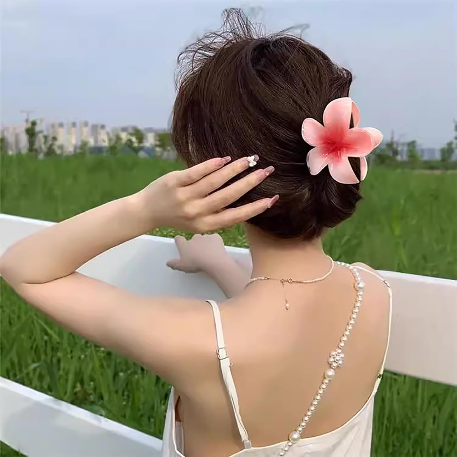 Flower Hair Clips,8 Pcs Color Hair Clips Flower Claw Clips Plumeria Hair Claw Clips Strong Hold Big Hair Claw Clips for Thick/Thin Hair for Women image number 5