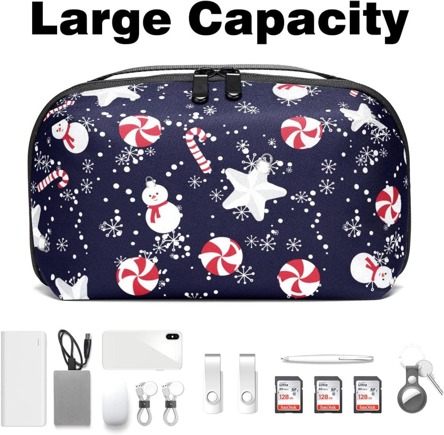 Makeup Bags for Women, Makeup Travel Bag, Waterproof Makeup Organizer Bag, Christmas Snowman Snowflakes Stars Vintage