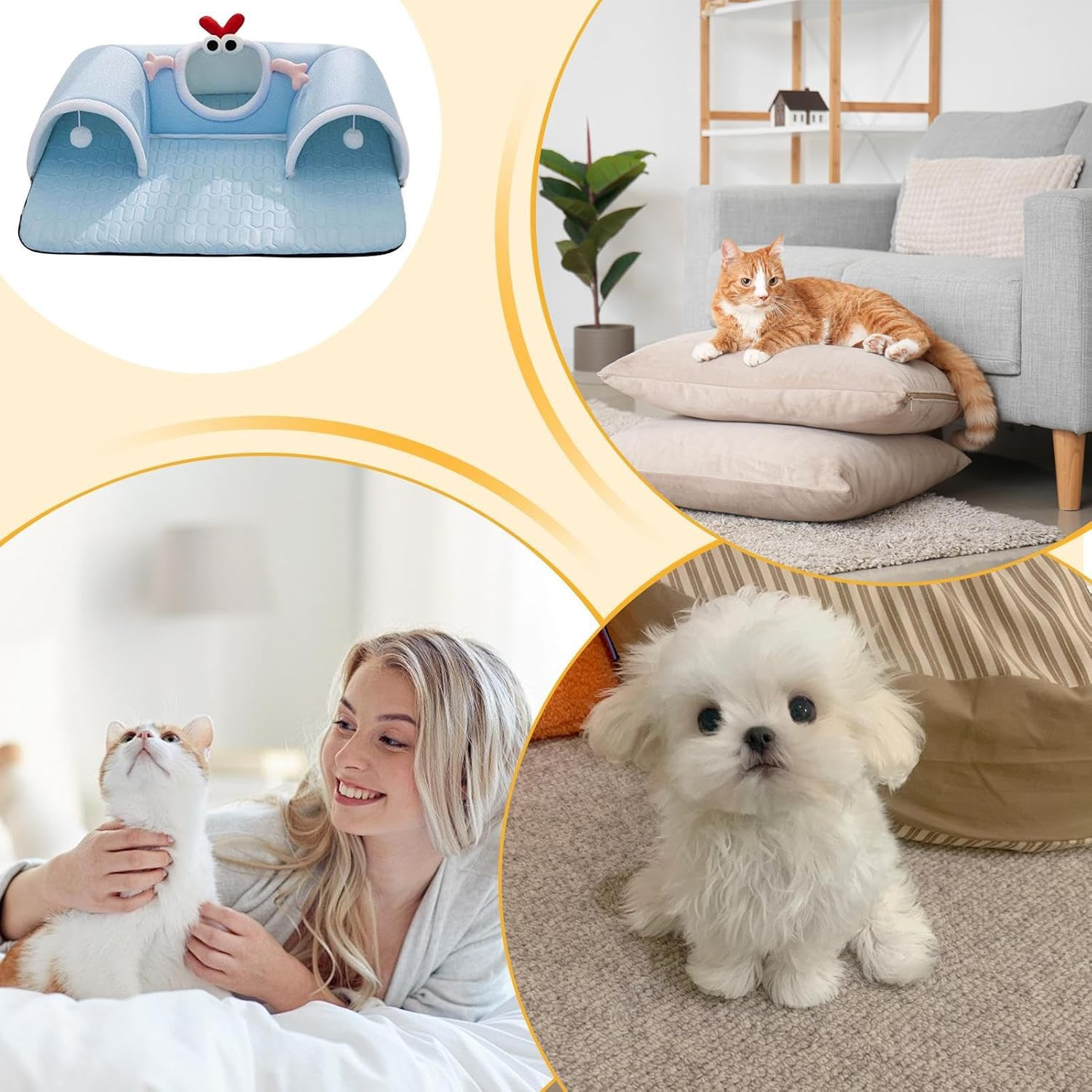 Cat Tunnel Bed,Large Cat Bed Cave with Tunnel | Breathable Nest Interactive Toys for Kitten Puppy Sleeping Boredom Sleeping Indoor Apartment Enrichment Winter Summer - M Blue image number 2