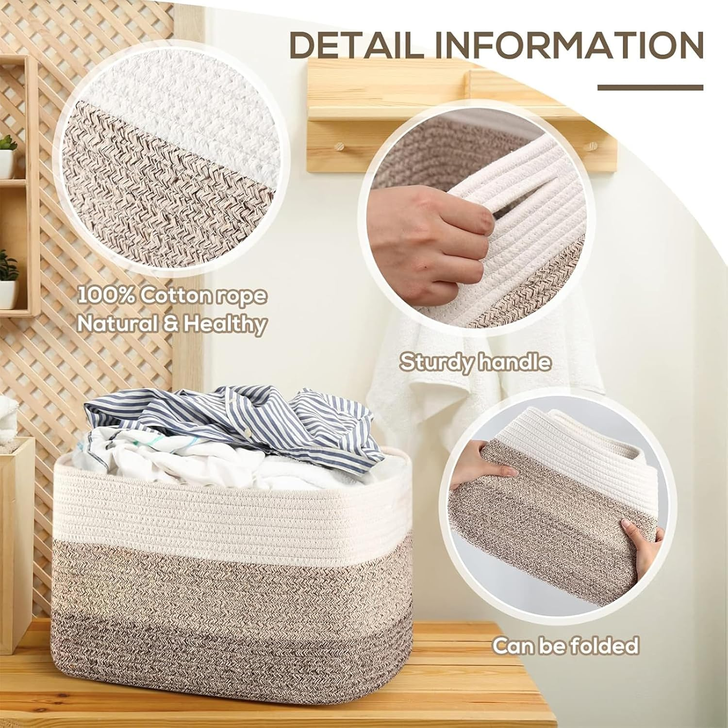 Woven Storage Bin Set of 3，Storage Basket | Woven Baskets for Storage| Closet Organizer Bins | Small Baskets | Toy Basket | Cute Decorative Basket | Cube Storage Bin | 15&times;9.8&times;8.8&rdquo; image number 4