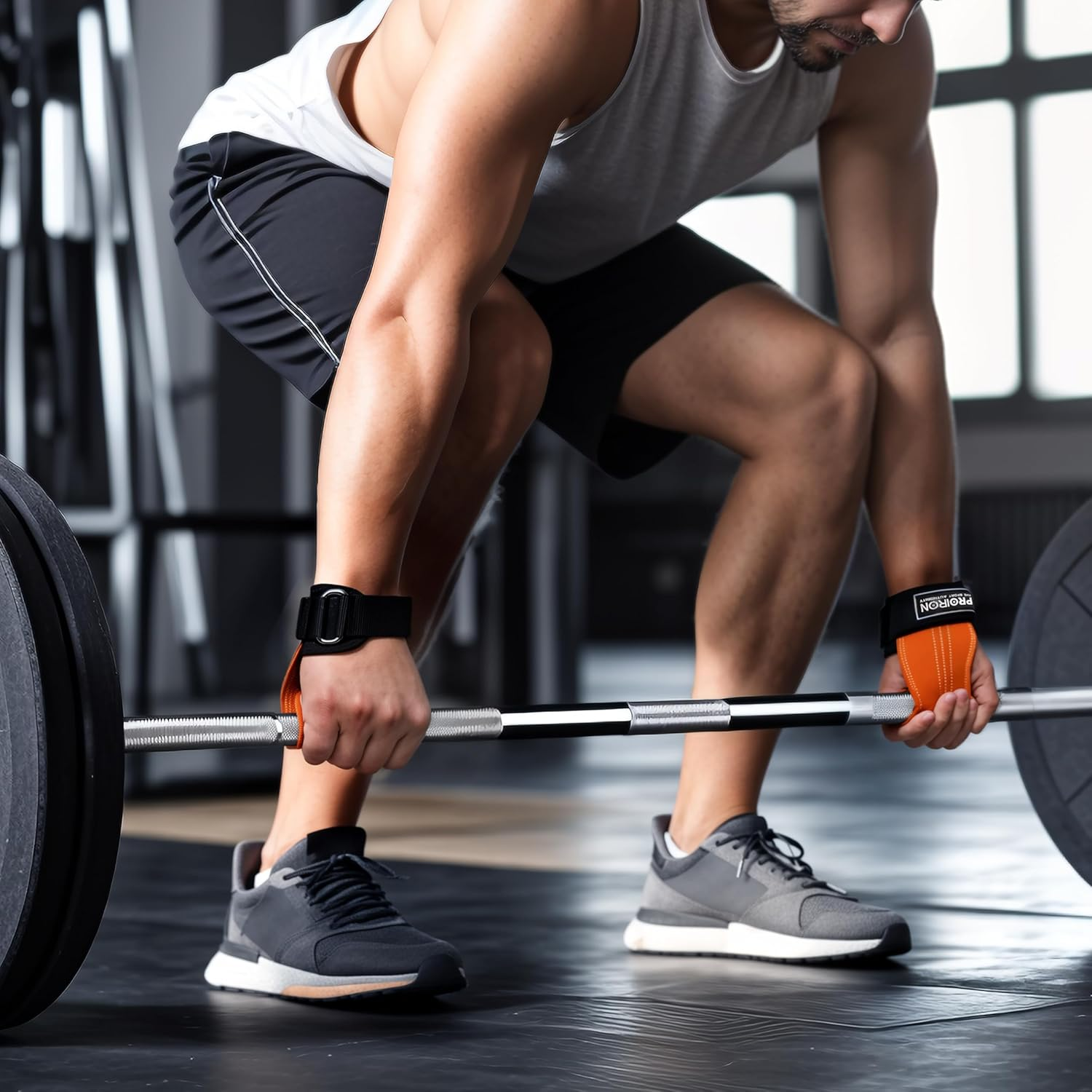 PROIRON Weight Lifting Wrist Straps Double Layer Leather Weightlifting Wrist Strap Heavy Duty Power Wrist Straps Hand Grip Support for Deadlifts, Pull Ups, Shrugs for Men and Women(Pair) - Orange-L image number 5