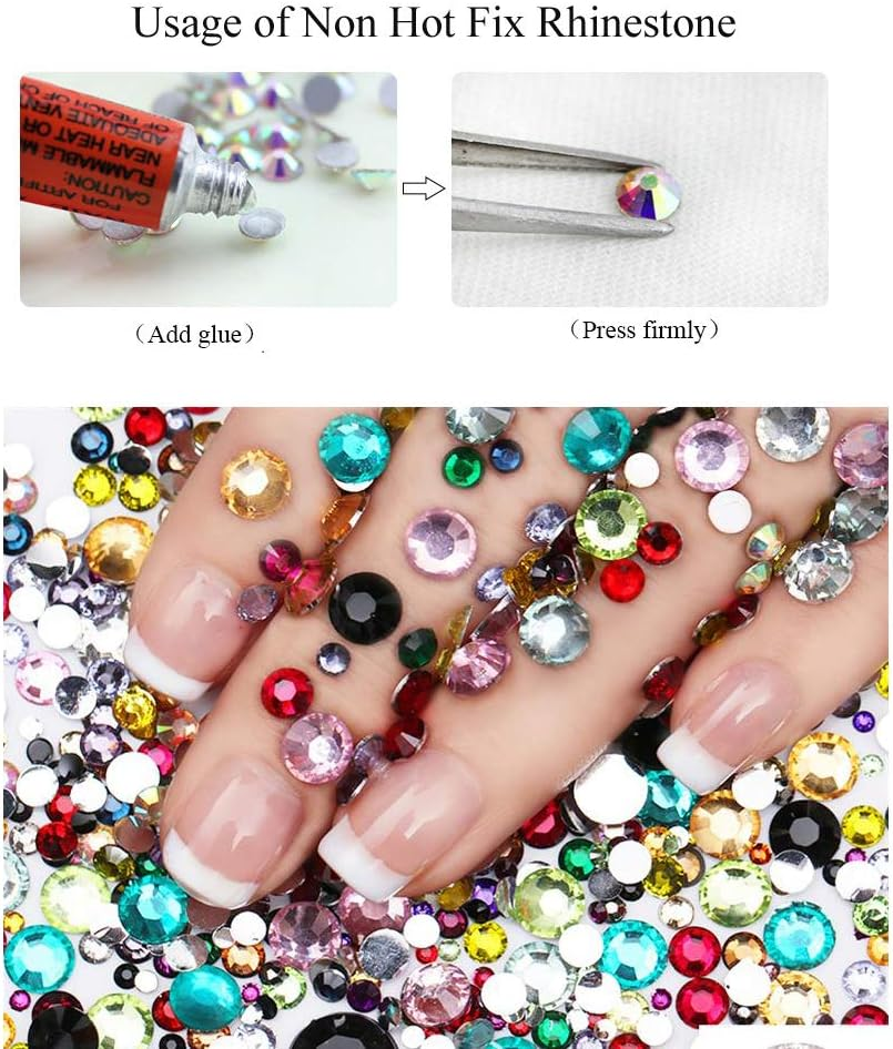 GBSTORE Nail Art Crystal Rhinestones,3D AB Glass Rhinestones, Nail Art Studs Nail Sequins for DIY Nails Art Clothes Shoes Crafts Decorations, Mixed Size and Colors,Approx1440-2080Pcs (Silver) image number 6