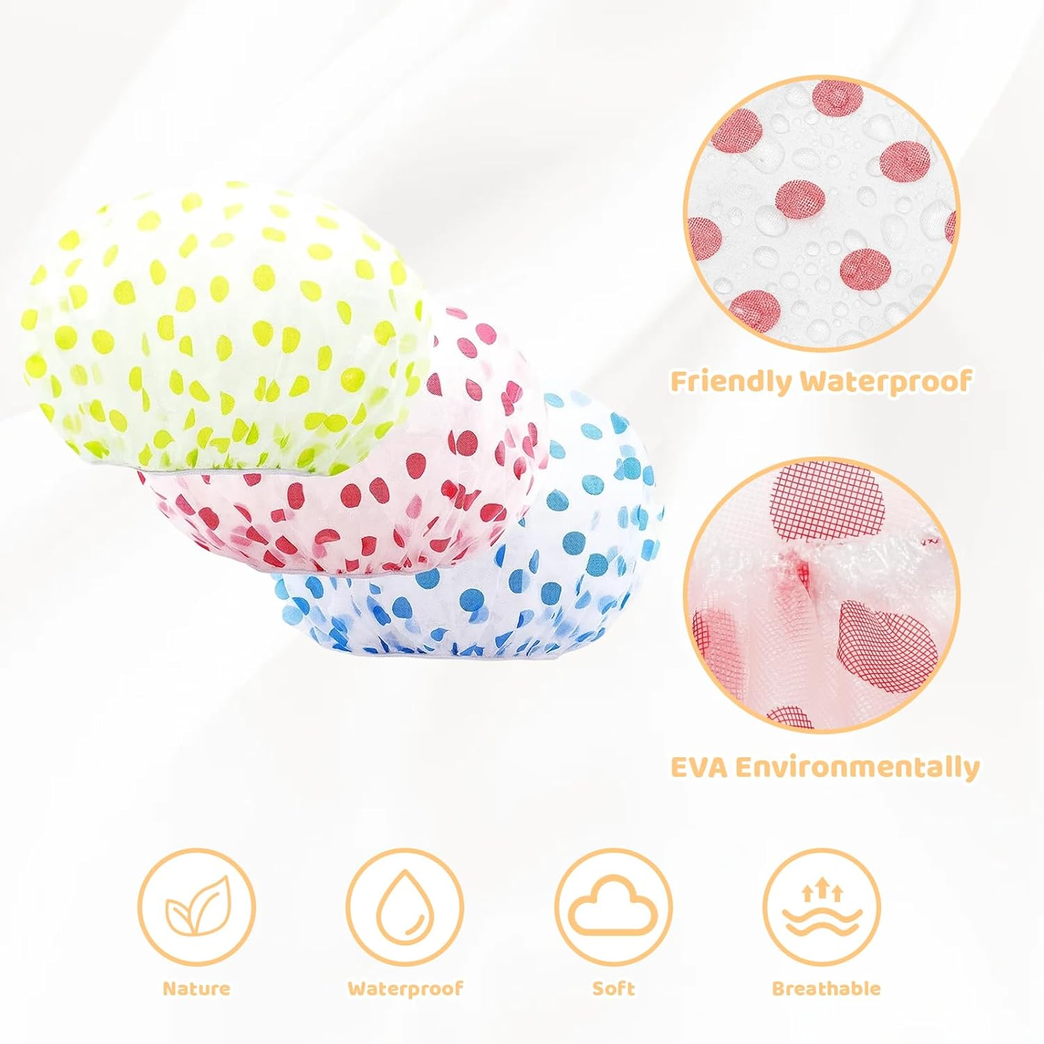 6 Pack Shower Cap,Waterproof Reusable Shower Caps for Women and Men, Large Shower Cap Hair Bonnet for Bathing, Swimming, Hair Care image number 2
