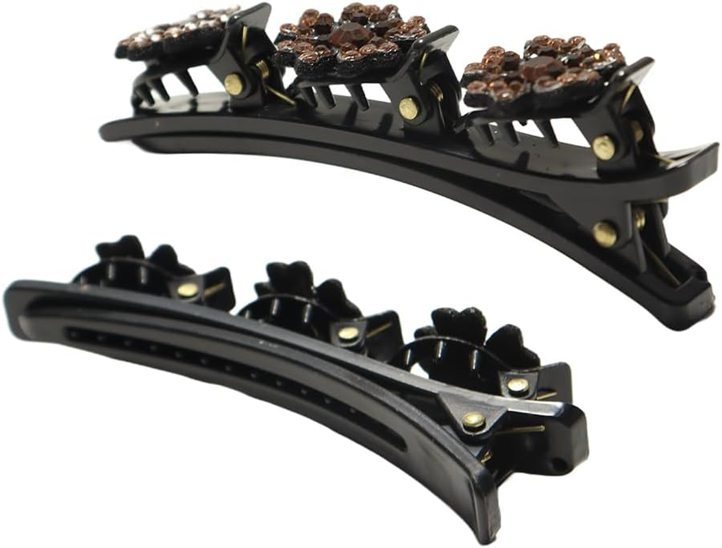 Enwye 6 Pieces Braided Hair Clips with Sparkling Crystal Stones New Double Layer Braids Hair Accessories for Women and Girls image number 2