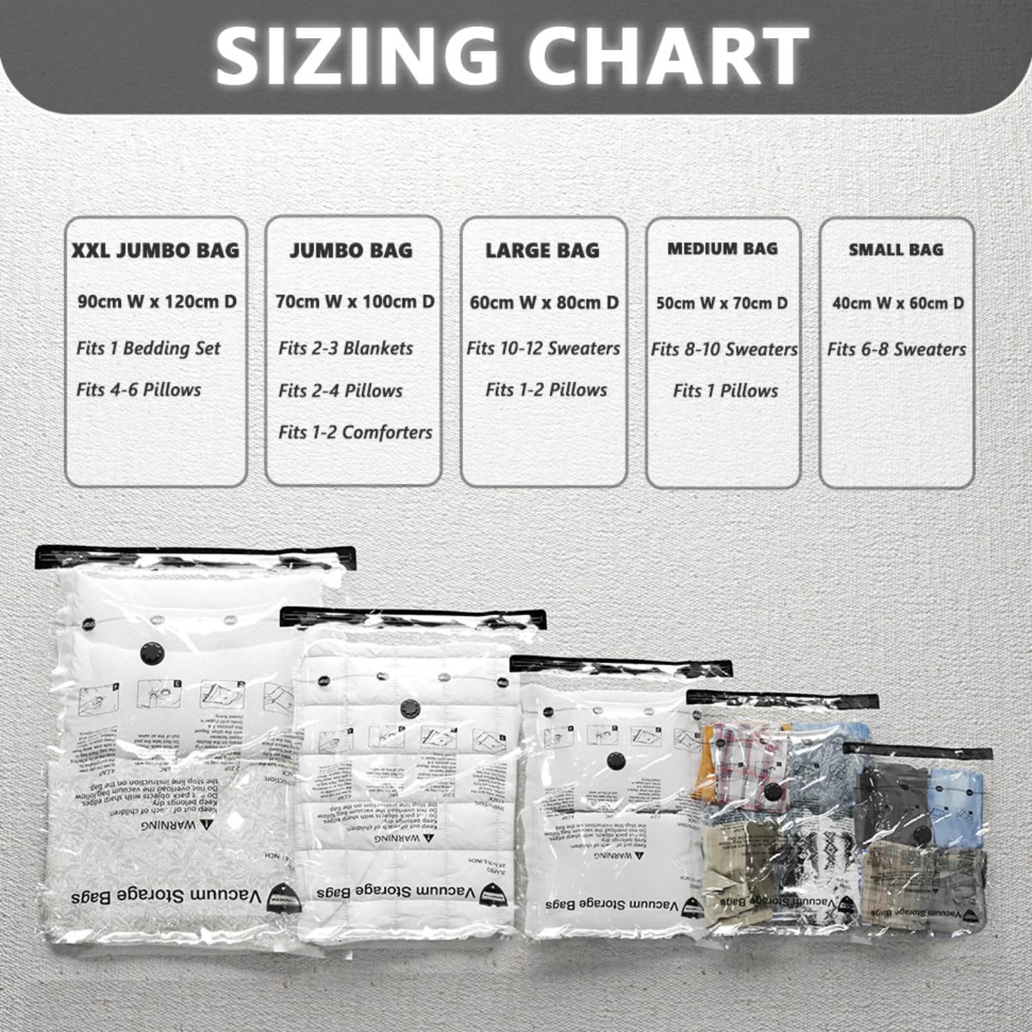 Vacuum Storage Bags 8 Jumbo Plus, Space Saver Bags with Travel Hand Pump, Compression Airtight Sealer Bags for Clothes, Bedding, Pillows, Comforters, Blankets image number 2