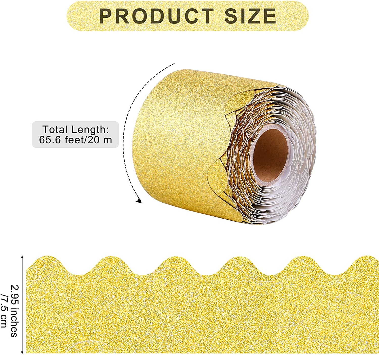 Durony 65.6 Feet Bulletin Board Borders Glitter Borders Trim Scalloped Board Borders Decoration Borders for School Classroom Decoration (Gold) - Silver image number 7