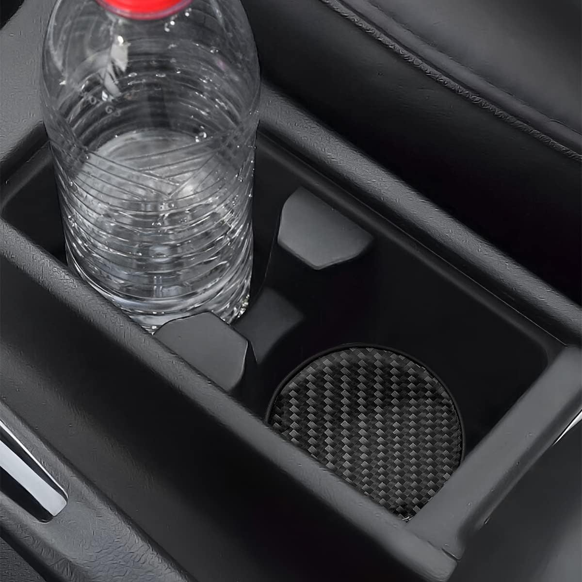 Car Cup Holder Coaster, 2 PCS Carbon Fiber Non-Slip Embedded Coasters, Universal 2.75 Inch Cup Holder Insert Coaster Pad, Sports Racing Durable Drink Mat, Car Interior Accessories image number 2